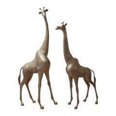 Pair of Hollywood Regency Brass Midcentury Giraffes