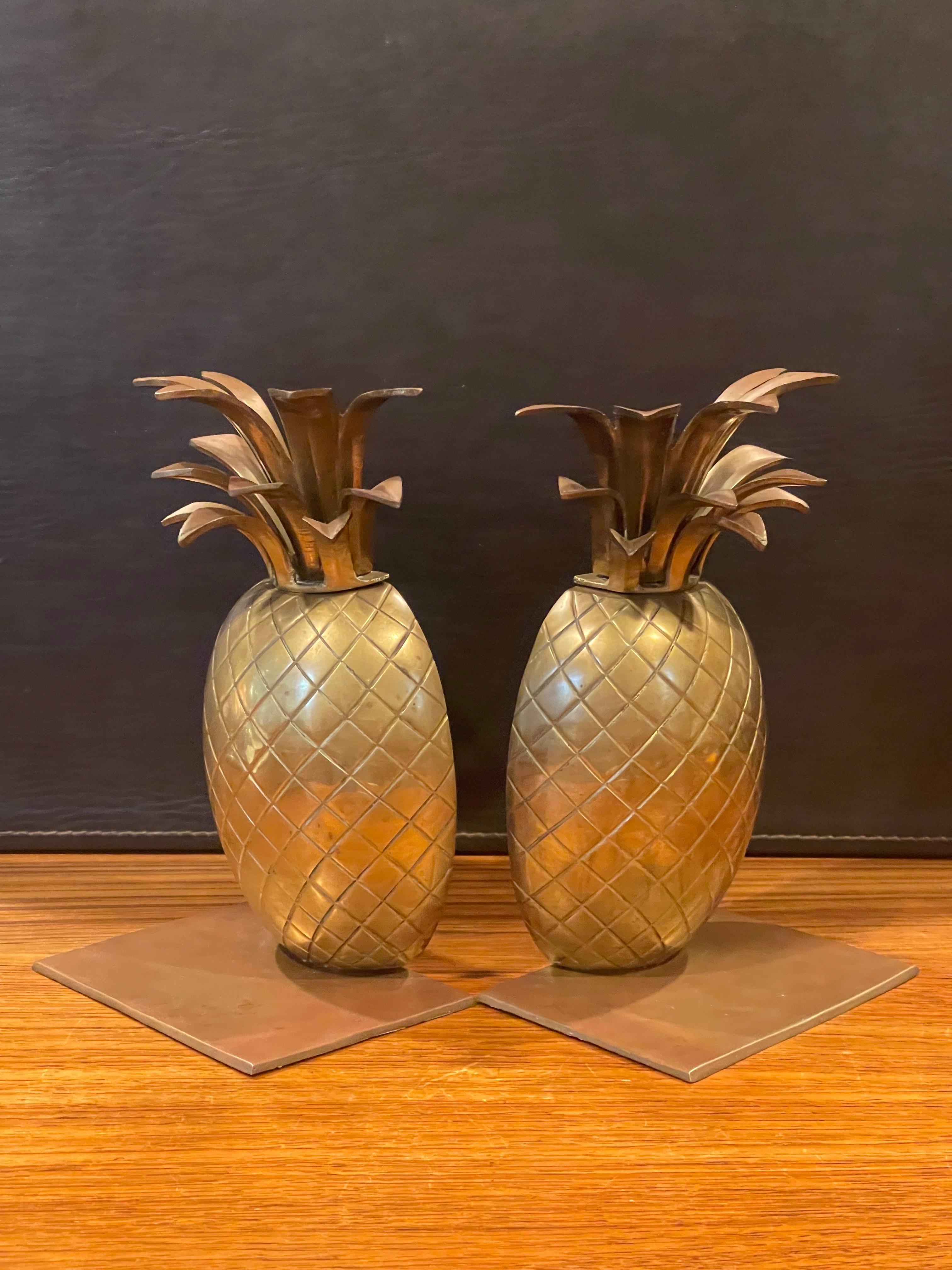 Indian Pair of Hollywood Regency Brass Pineapple Bookends
