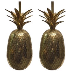 Pair of Hollywood Regency Brass Pineapple Lamps