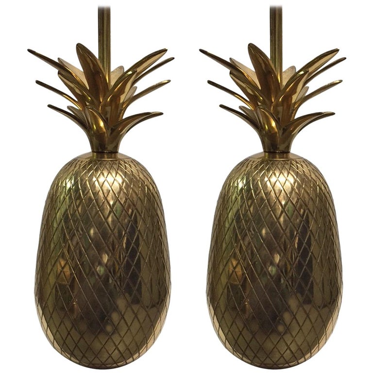 Pair of Hollywood Regency Brass Pineapple Lamps For Sale at 1stDibs