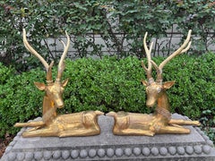 Pair Of Hollywood Regency Brass Stags