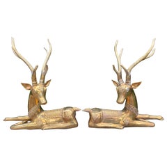 Pair Of Hollywood Regency Brass Stags