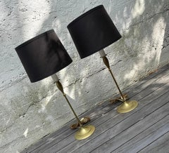 Pair of Hollywood Regency Brass Tulip Base Table Lamps by Charles Parker Co