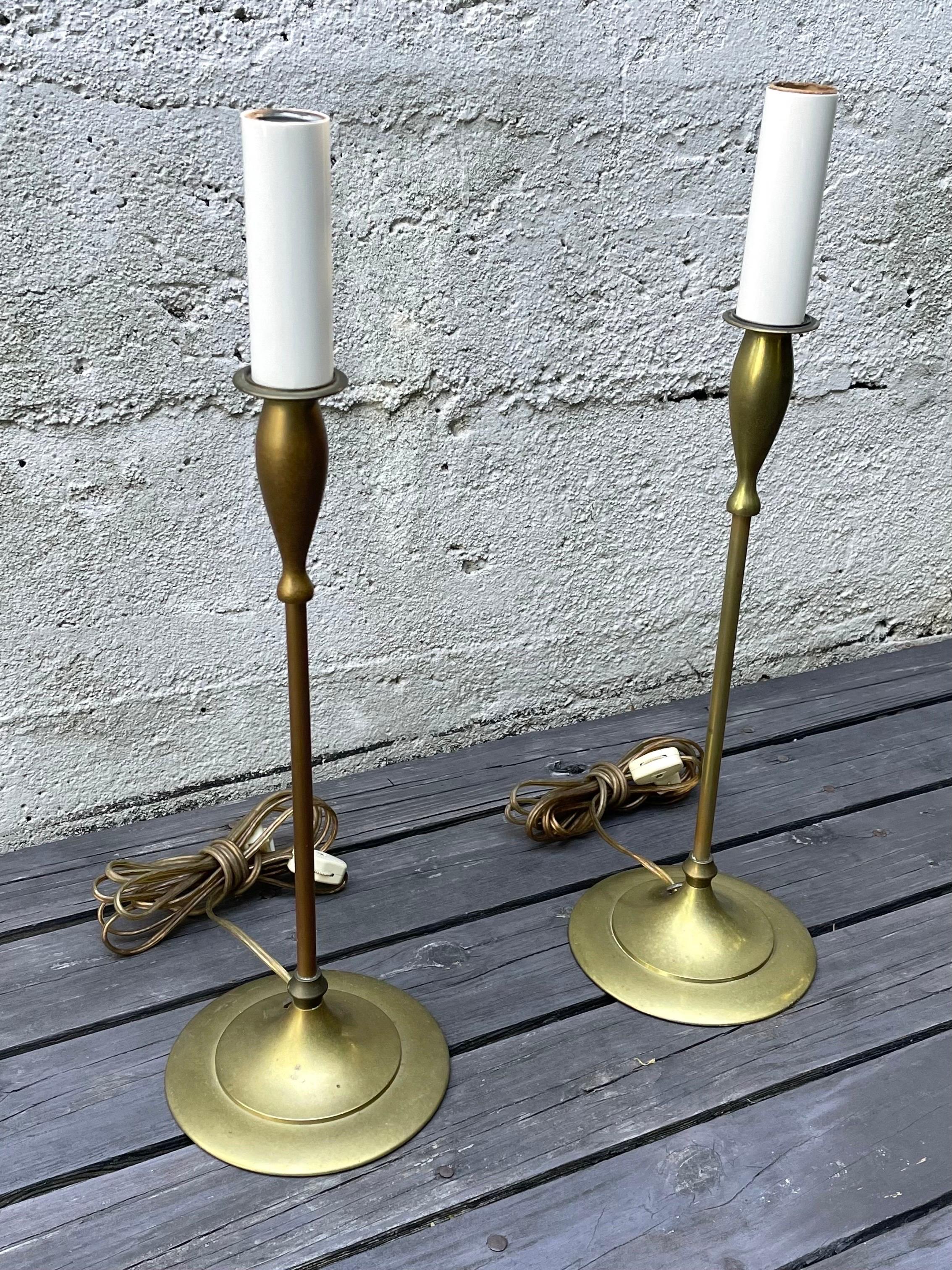 American Pair of Hollywood Regency Brass Tulip Base Table Lamps by Charles Parker For Sale