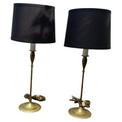 Retro Pair of Hollywood Regency Brass Tulip Base Table Lamps by Charles Parker