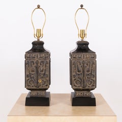Pair of Hollywood Regency Bronze Chinese Lamps in the style of James Mont