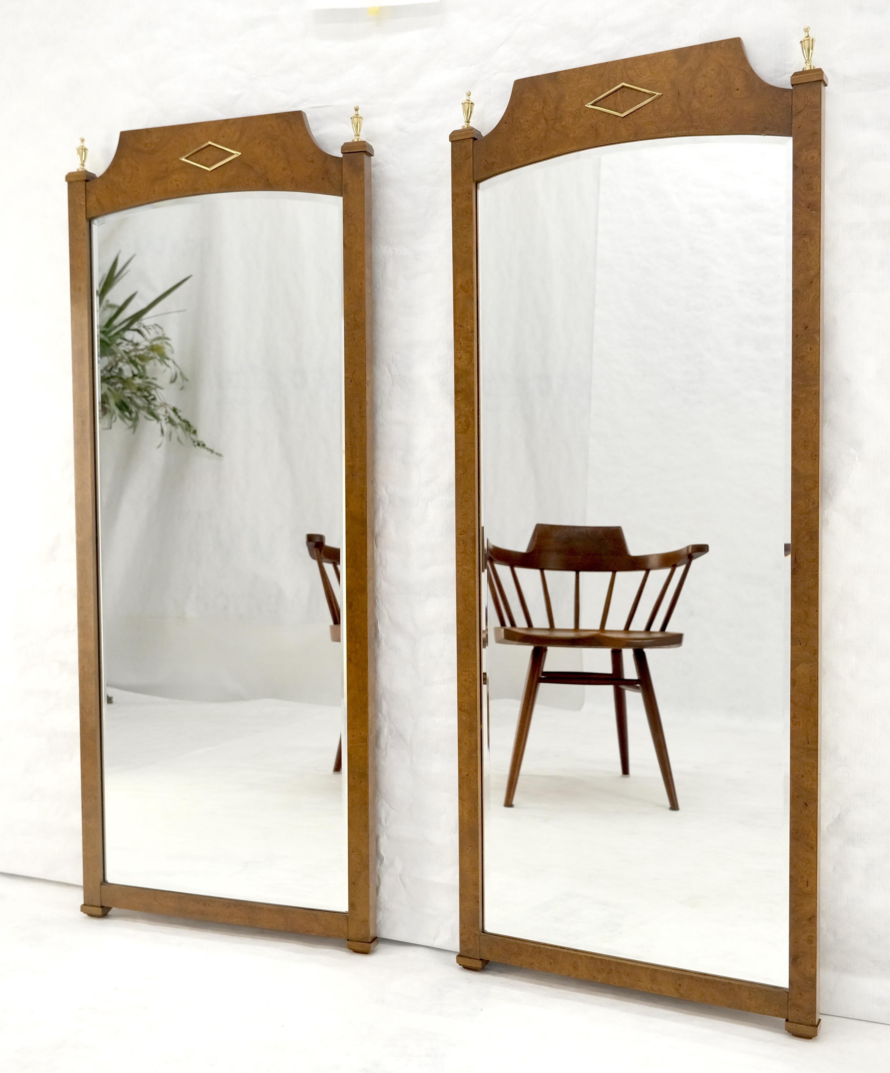 Laqué Paire de miroirs muraux rectangulaires 33x55 en bois de ronce Hollywood Regency MINT en vente