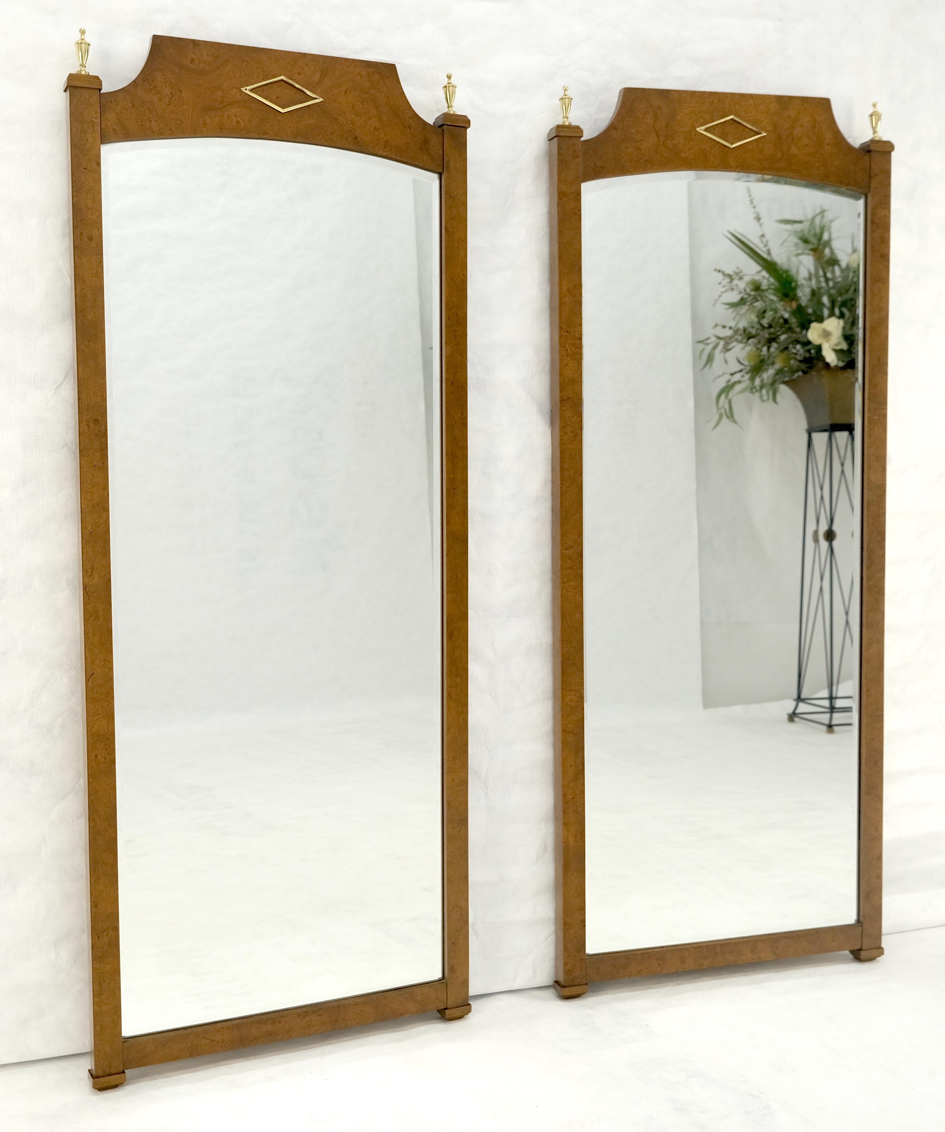 Laiton Paire de miroirs muraux rectangulaires 33x55 en bois de ronce Hollywood Regency MINT en vente