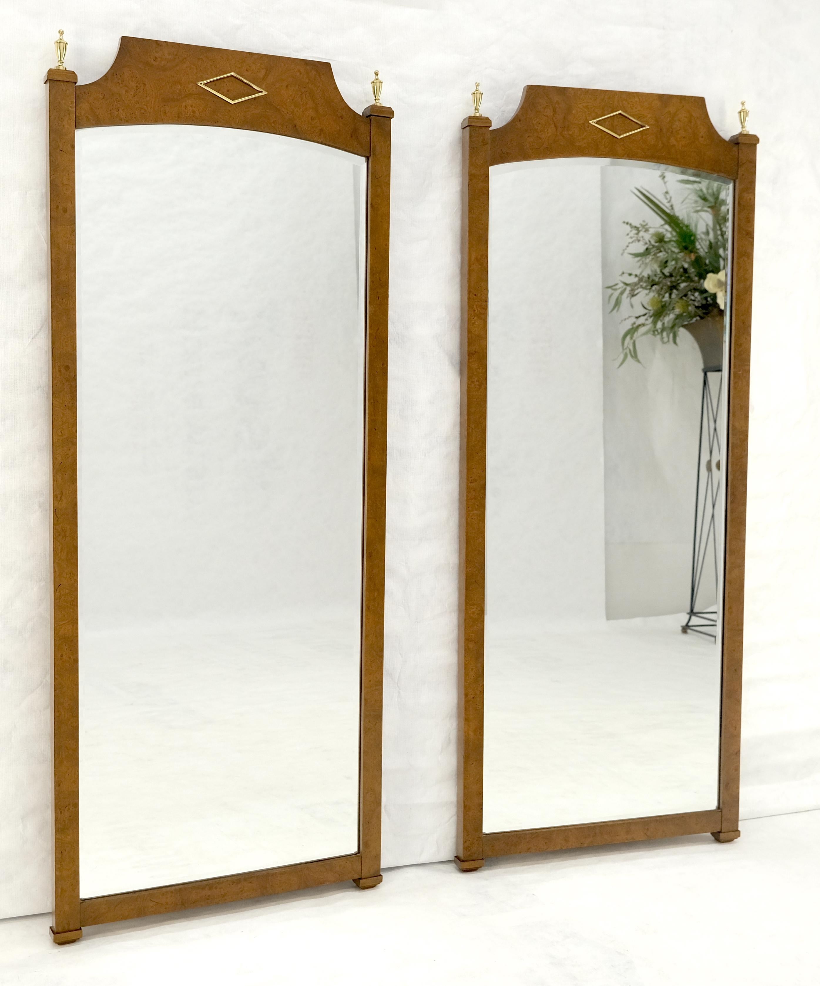 Paire de miroirs muraux rectangulaires 33x55 en bois de ronce Hollywood Regency MINT en vente 1