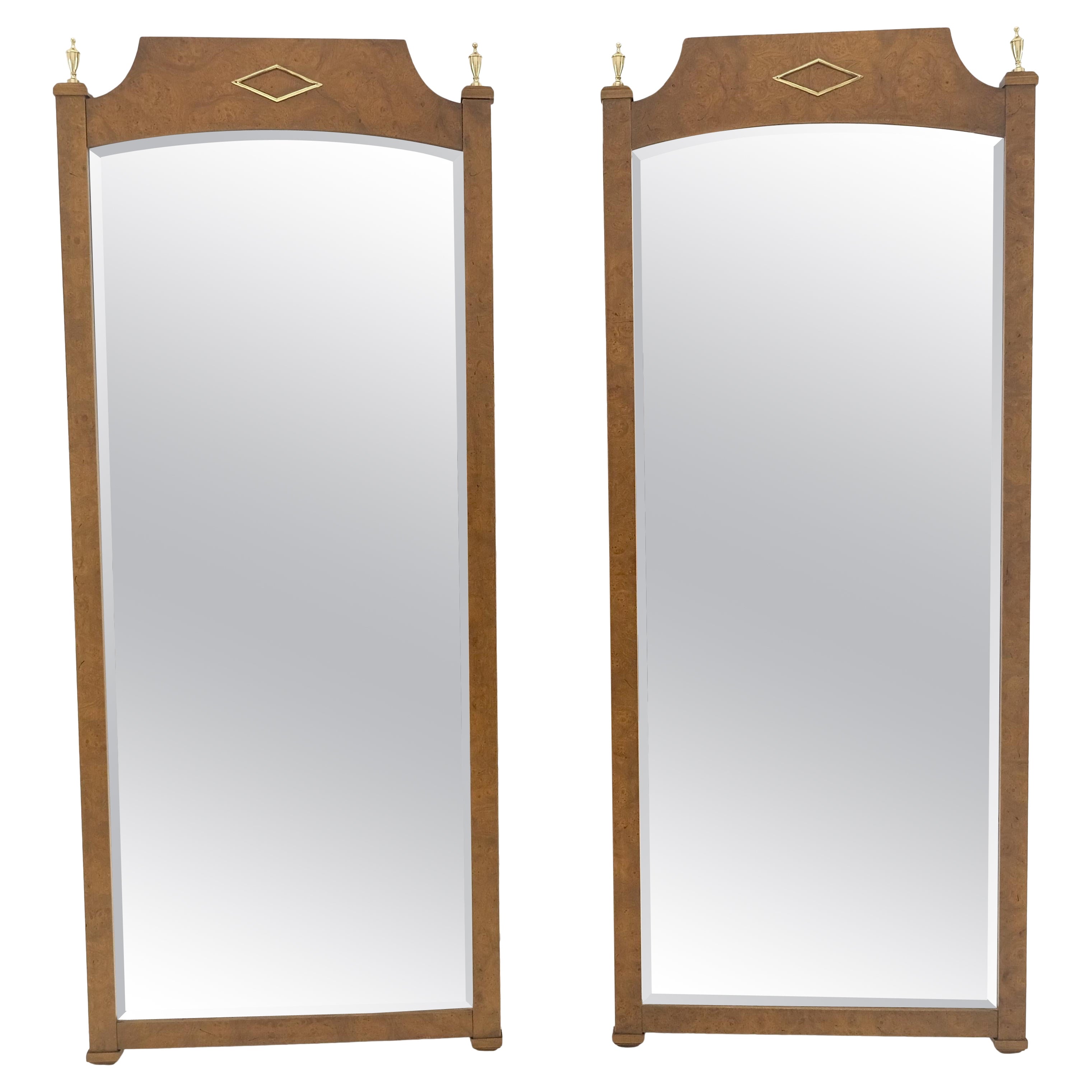 Pair of Hollywood Regency Burl Wood 33x55 Rectangle Wall Mirrors MINT