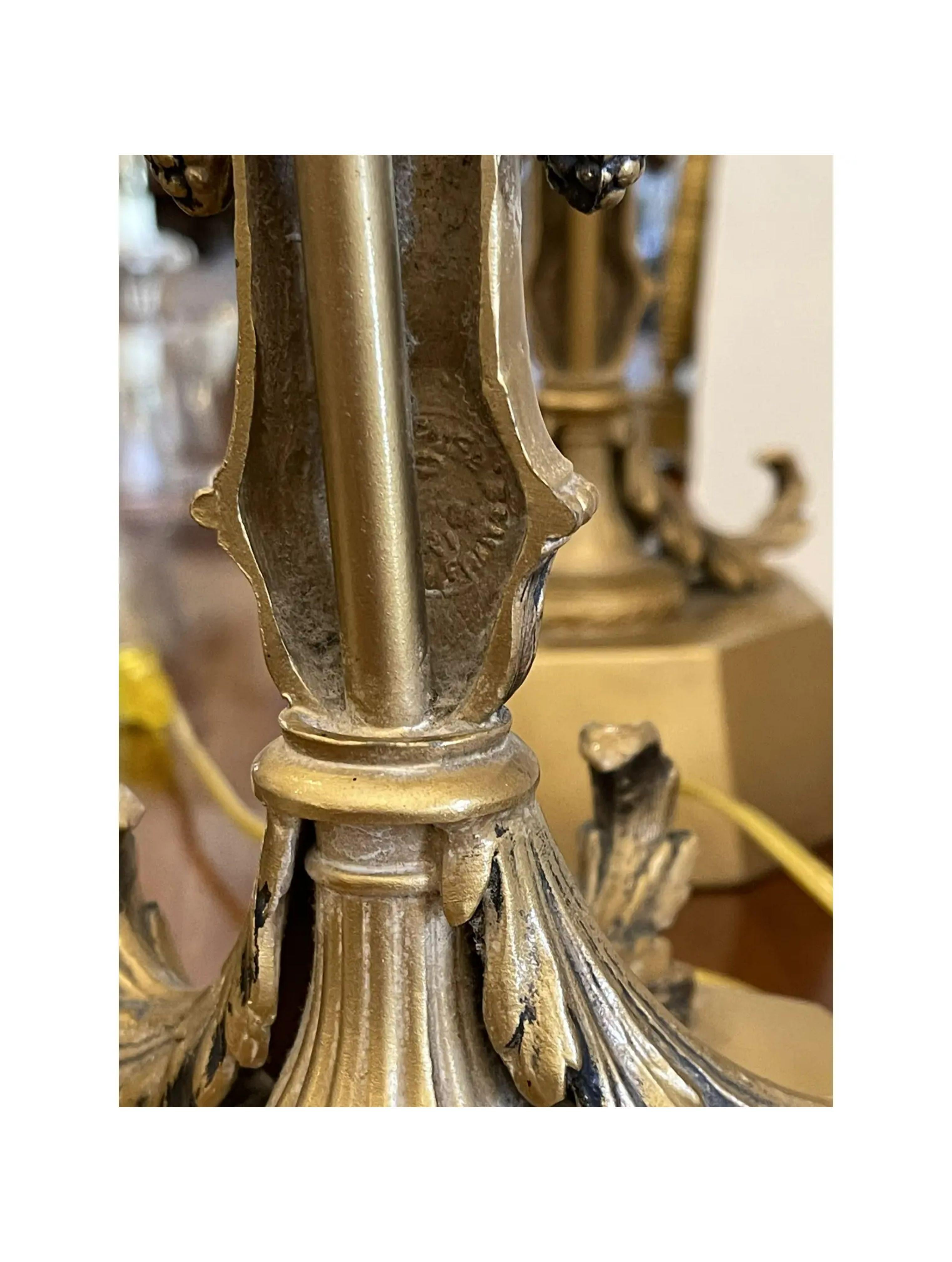 Pair of Hollywood Regency Candelabra Lamps with Trumpet Playing Putti For Sale 7