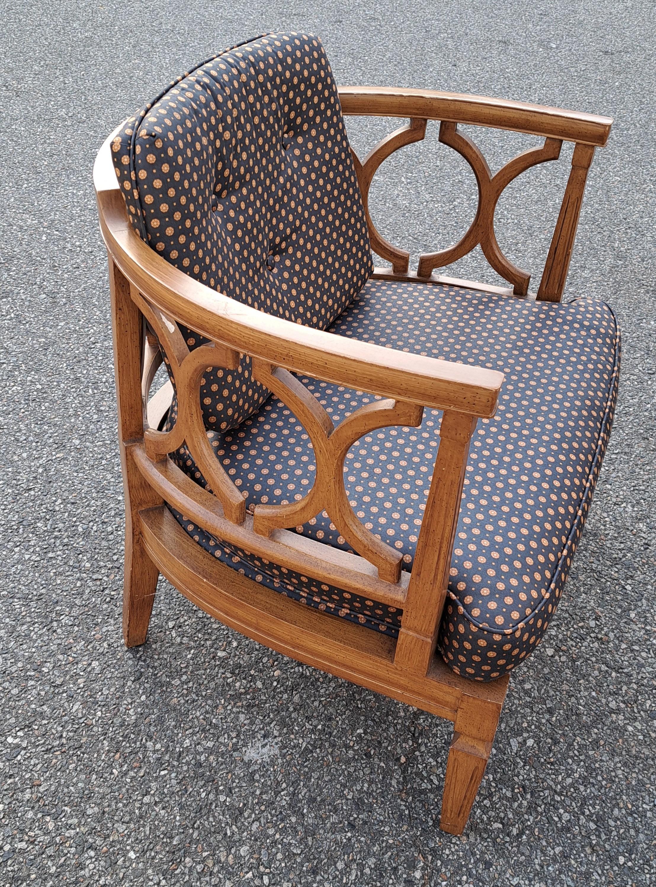 Pair of Hollywood Regency Carved Curved Back Bucket Chairs In Good Condition For Sale In East Freetown, MA