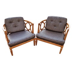 Pair of Hollywood Regency Carved Curved Back Bucket Chairs