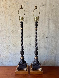 Pair of Hollywood Regency Carved Wood and Gilt Rabbit Table Lamps, 1970s