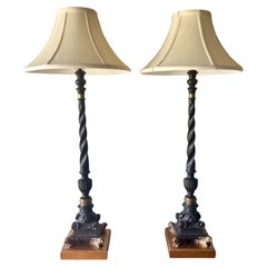 Pair of Hollywood Regency Carved Wood and Gilt Rabbit Table Lamps, 1970s