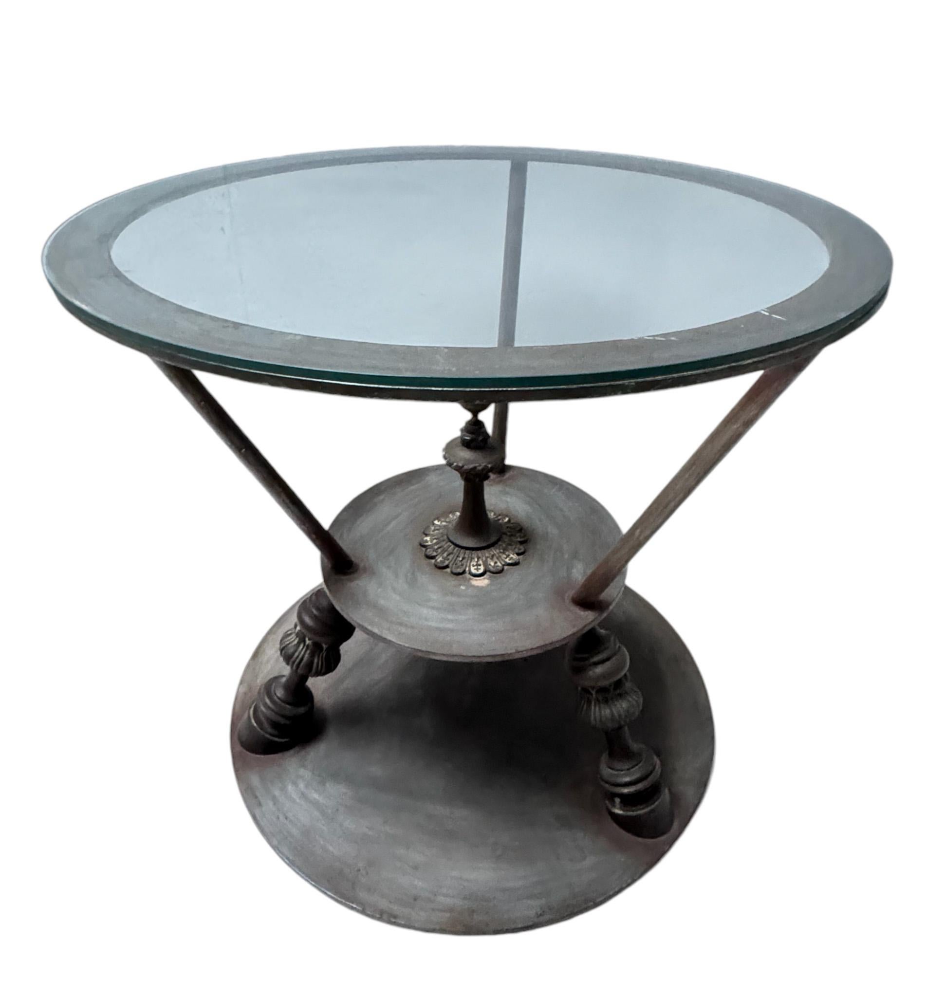 Metal Pair of Hollywood Regency Center Tables with Glass Tops, 1980s For Sale