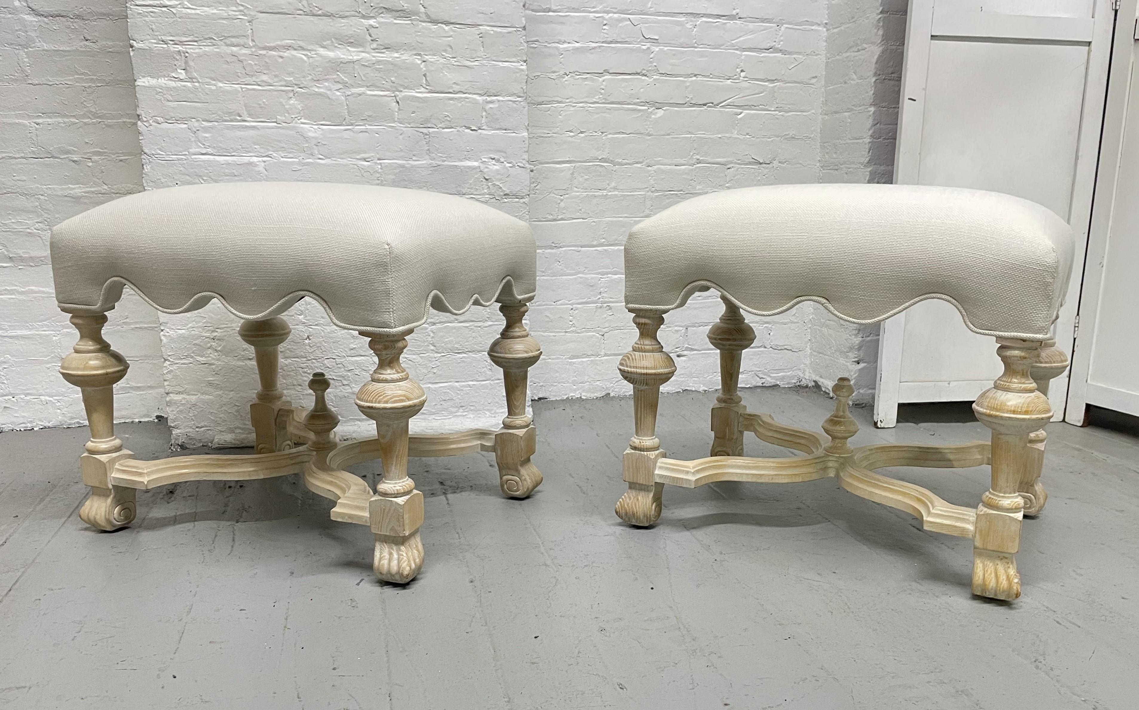 Pair of Hollywood Regency Cerused Benches In Good Condition For Sale In New York, NY