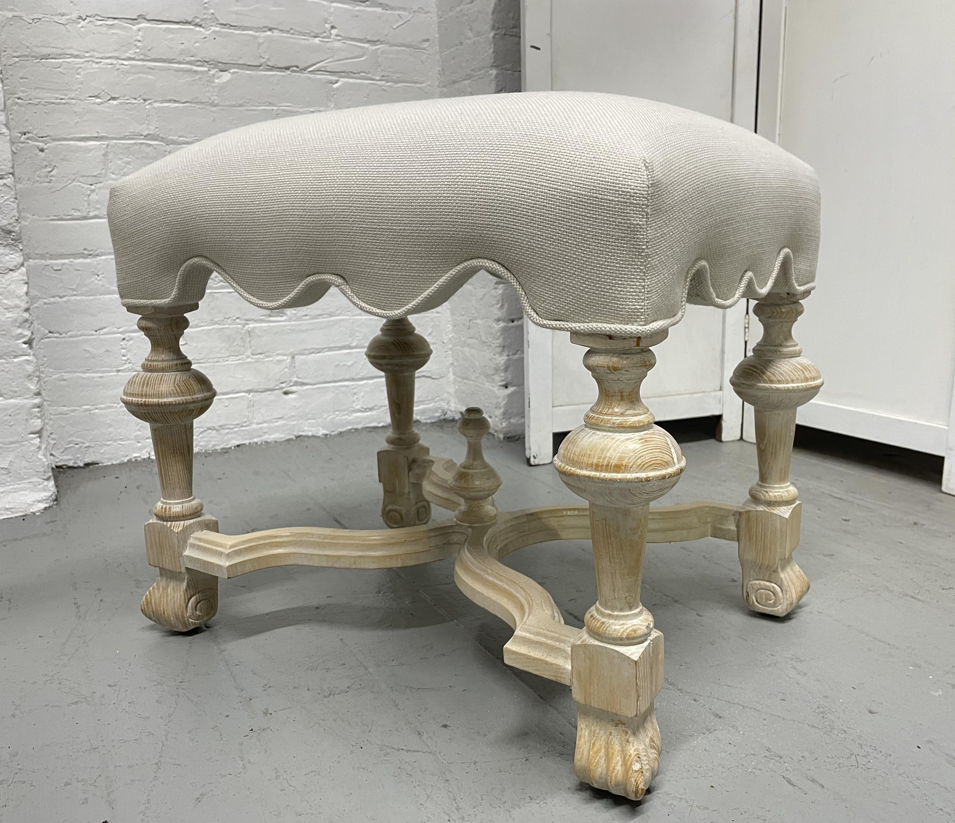 Fabric Pair of Hollywood Regency Cerused Benches For Sale