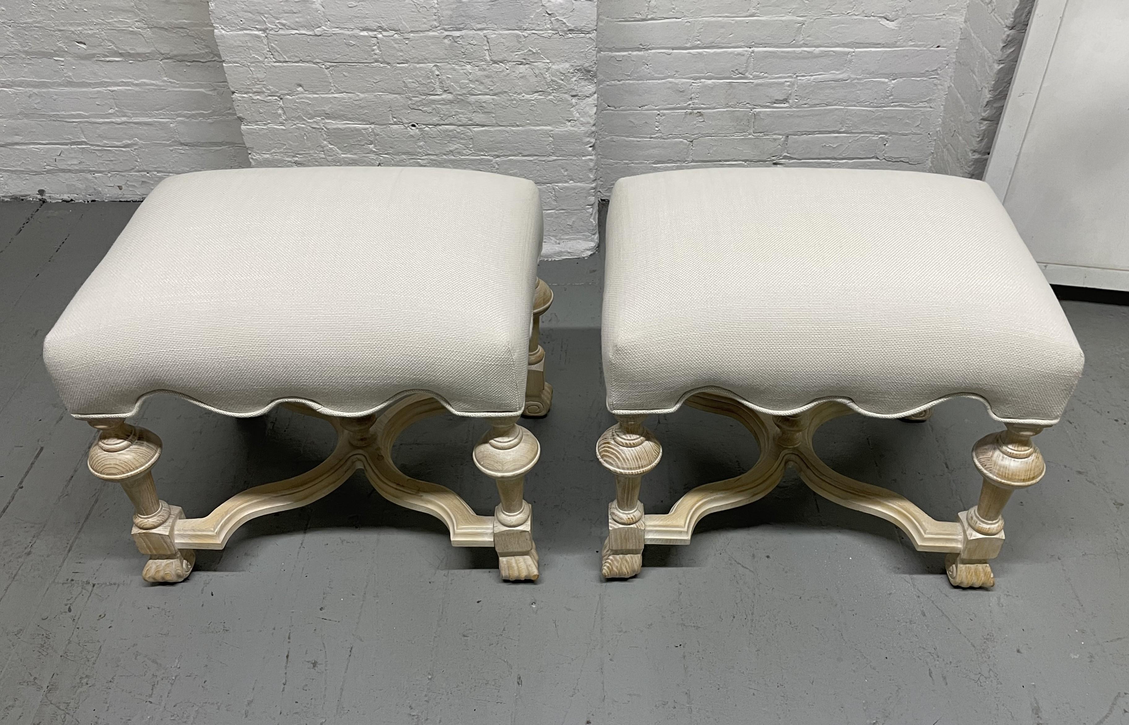Pair of Hollywood Regency Cerused Benches For Sale 1