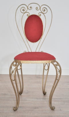 Pair of Hollywood Regency Chairs in Wrought Iron Brass Painted, Italy, 1970s