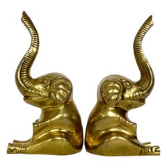 Pair of Hollywood Regency Cheerful Brass Elephants