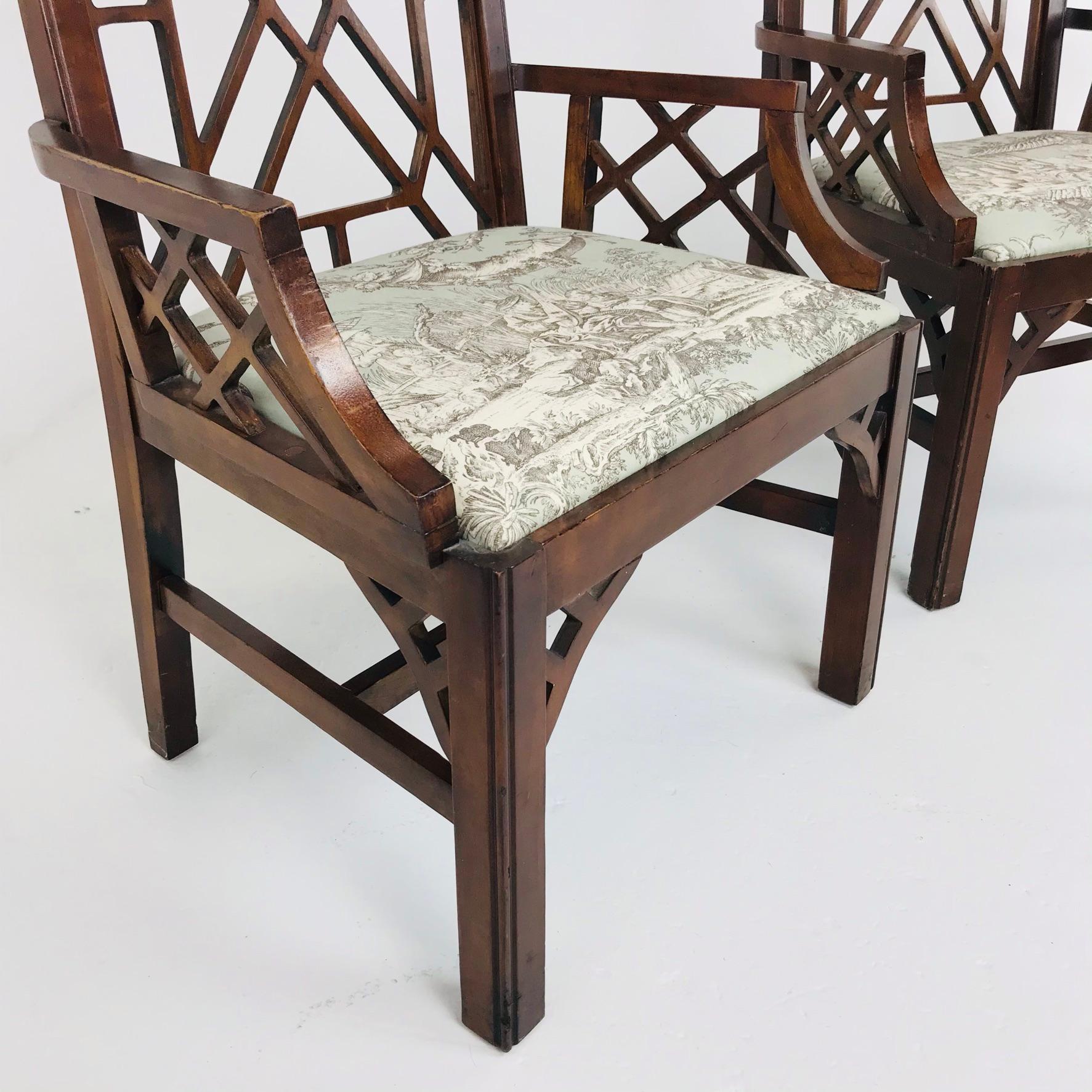 Mid-20th Century Pair of Hollywood Regency Chinese Chippendale Chairs