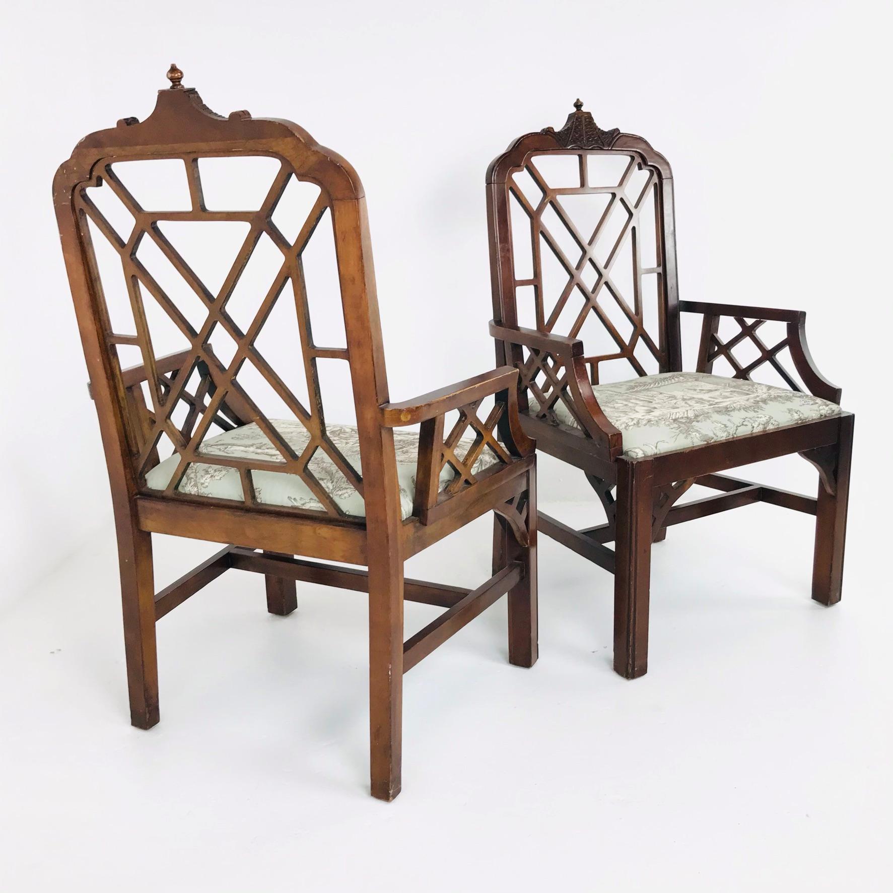 Pair of Hollywood Regency Chinese Chippendale Chairs 4