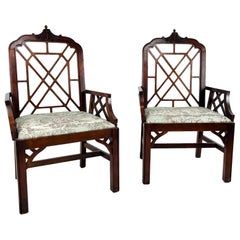 Pair of Hollywood Regency Chinese Chippendale Chairs