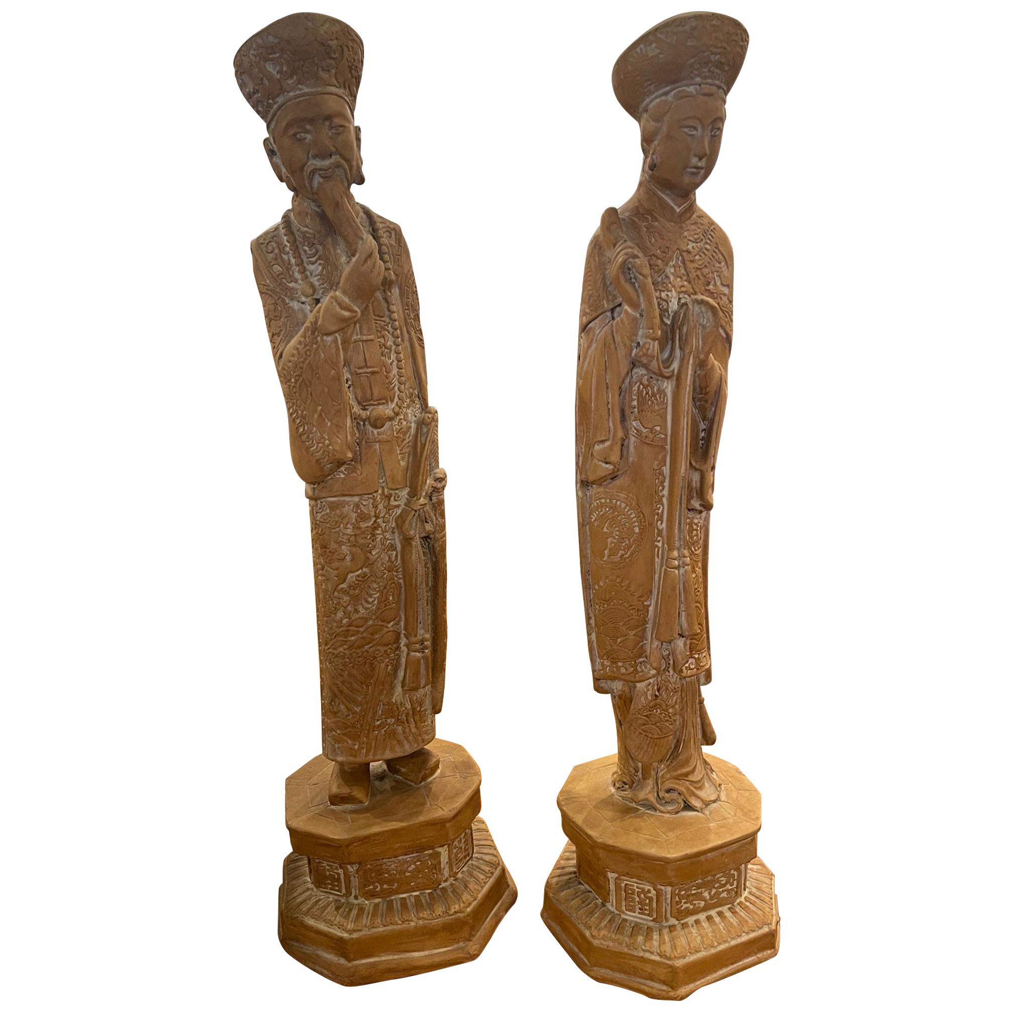 Pair of Hollywood Regency Chinese Figures, Mid 20th Century