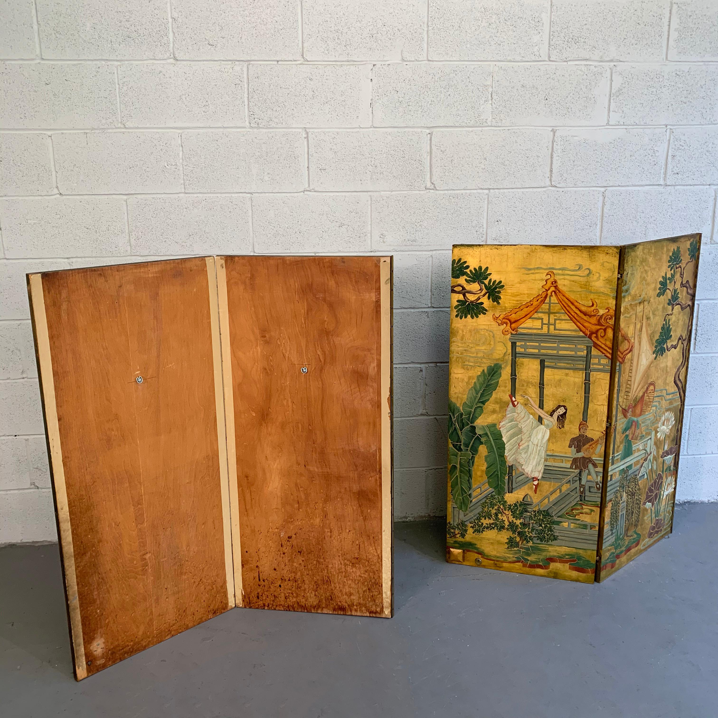 Pair of Hollywood Regency Chinoiserie Door Panel Paintings 2
