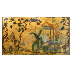 Pair of Hollywood Regency Chinoiserie Door Panel Paintings