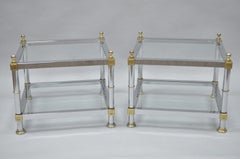 Pair of Hollywood Regency Chrome Brass Glass Square End Tables