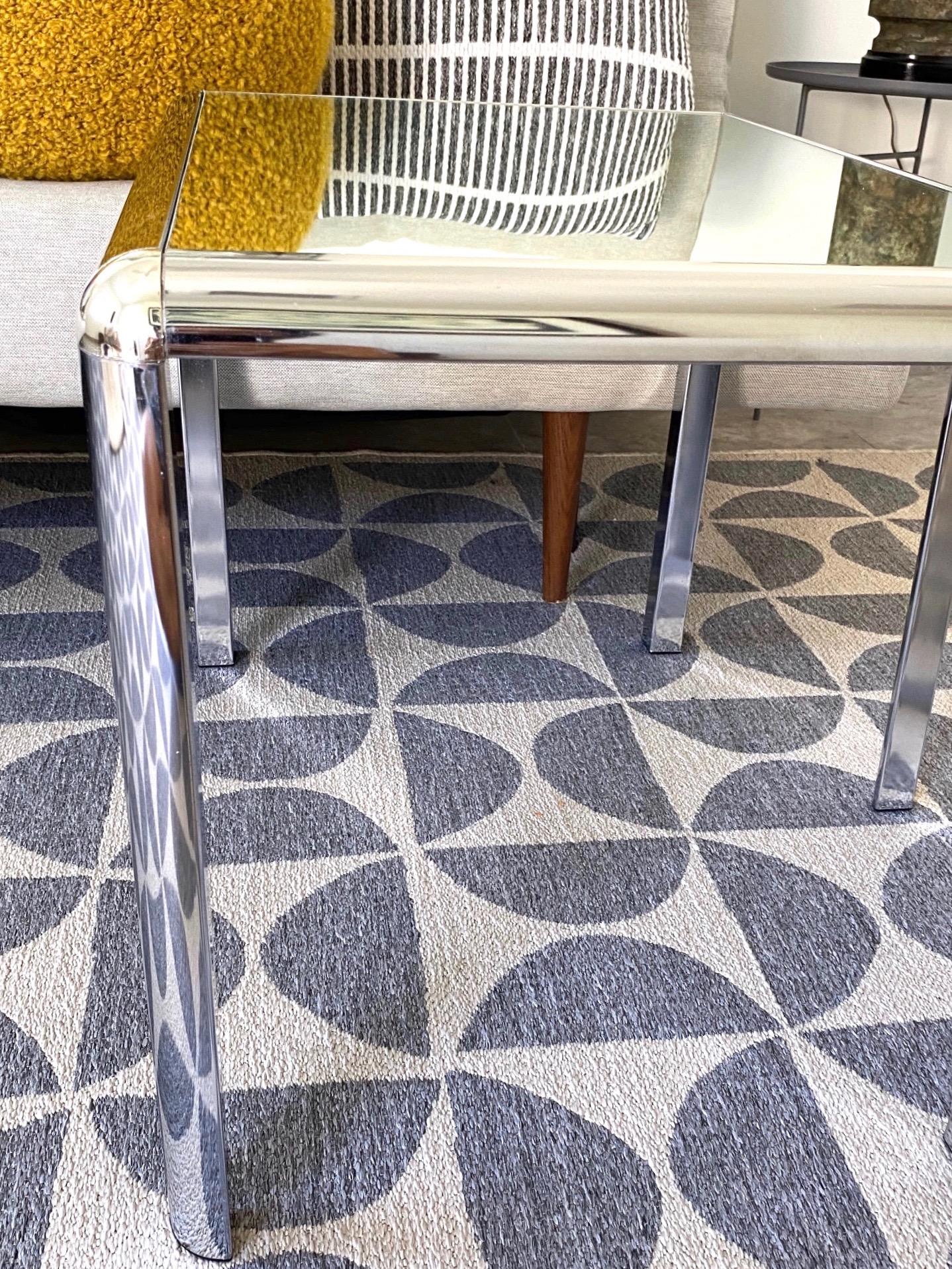 Pair of Mid-Century Modern Chrome Side Tables with Mirrored Tops, c. 1970's For Sale 5