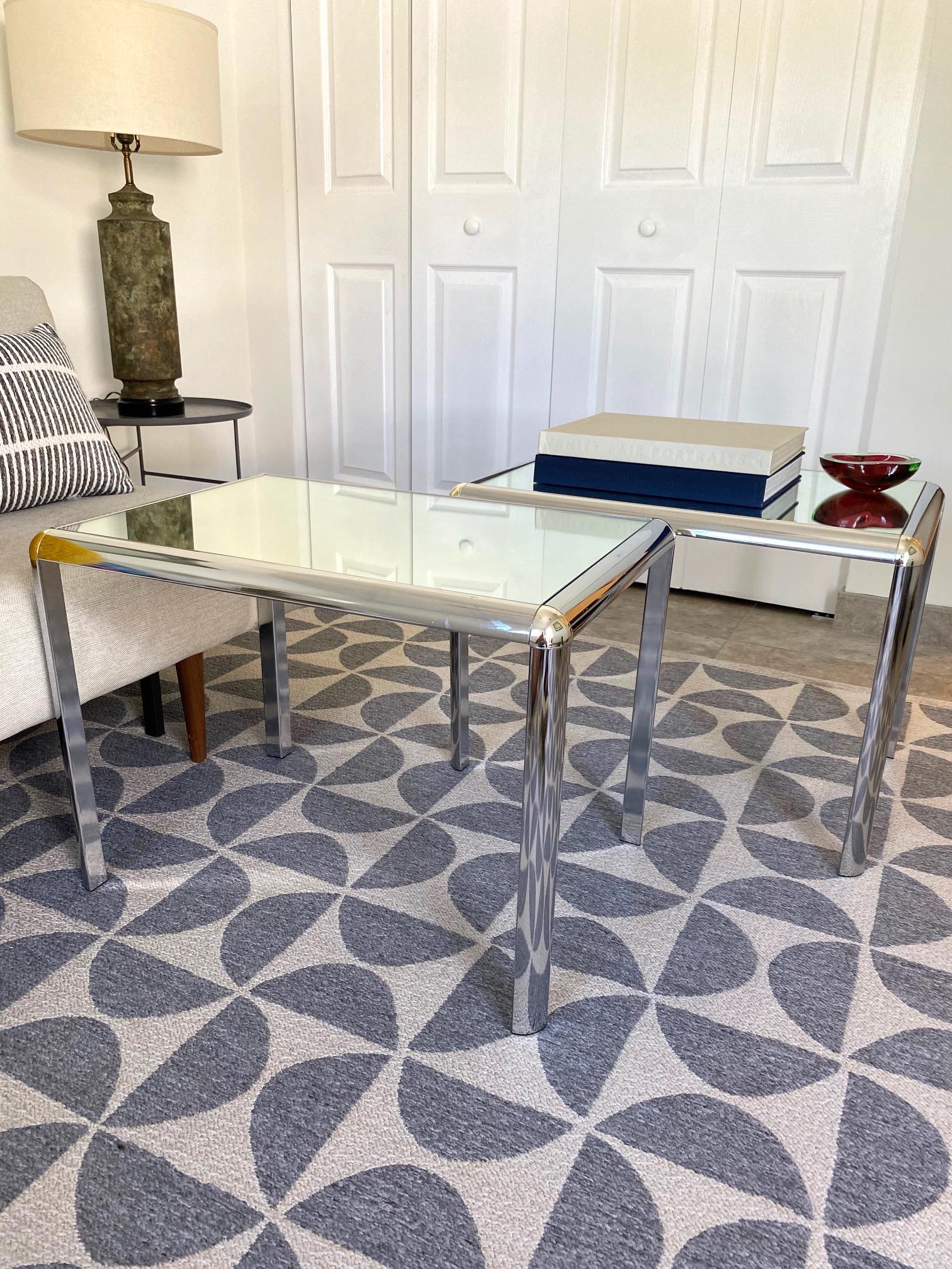 Pair of Mid-Century Modern Chrome Side Tables with Mirrored Tops, c. 1970's For Sale 3