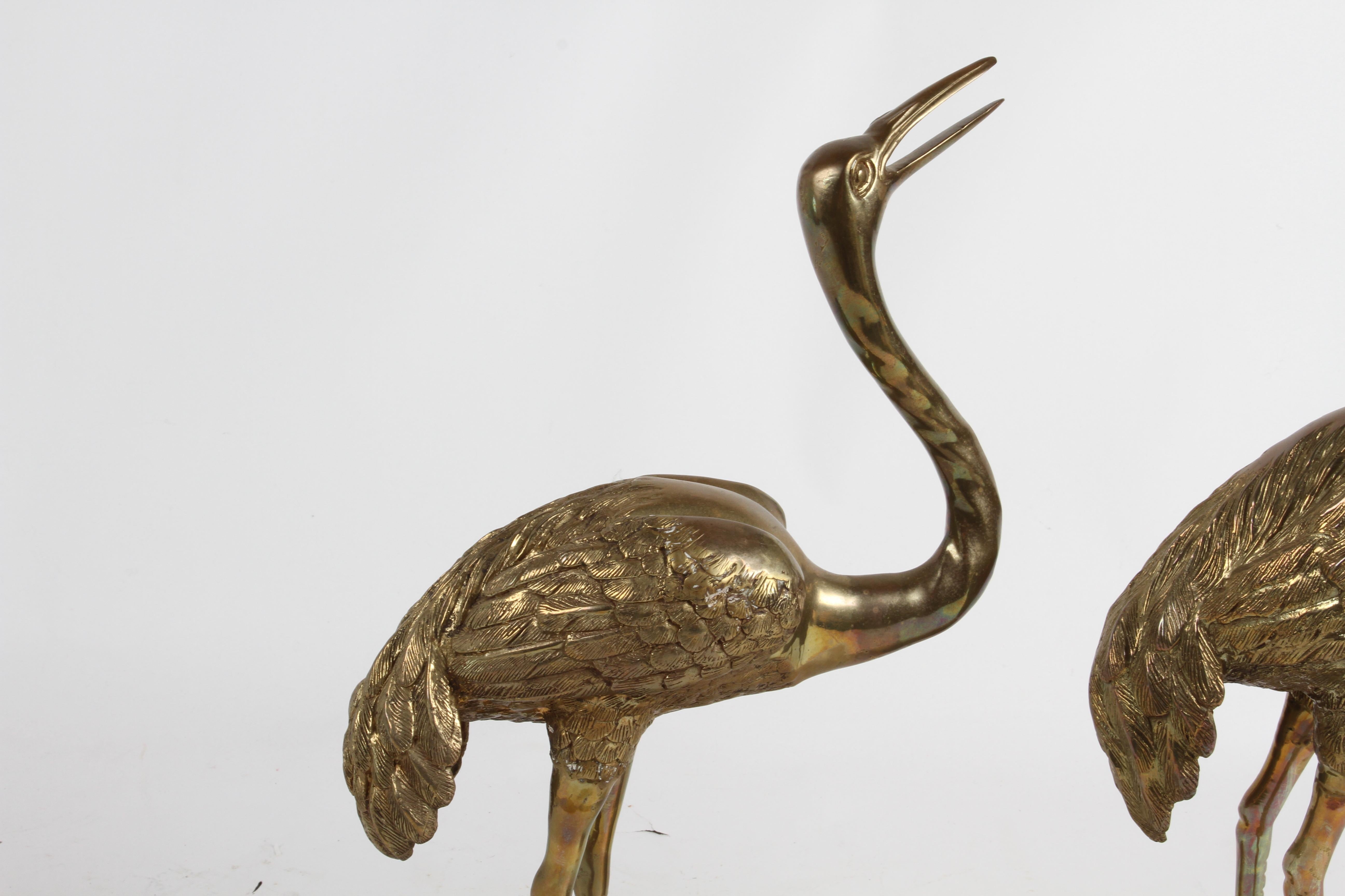 Pair of Hollywood Regency Circa 1970s Large Brass Cranes or Herons Sculptures For Sale 5