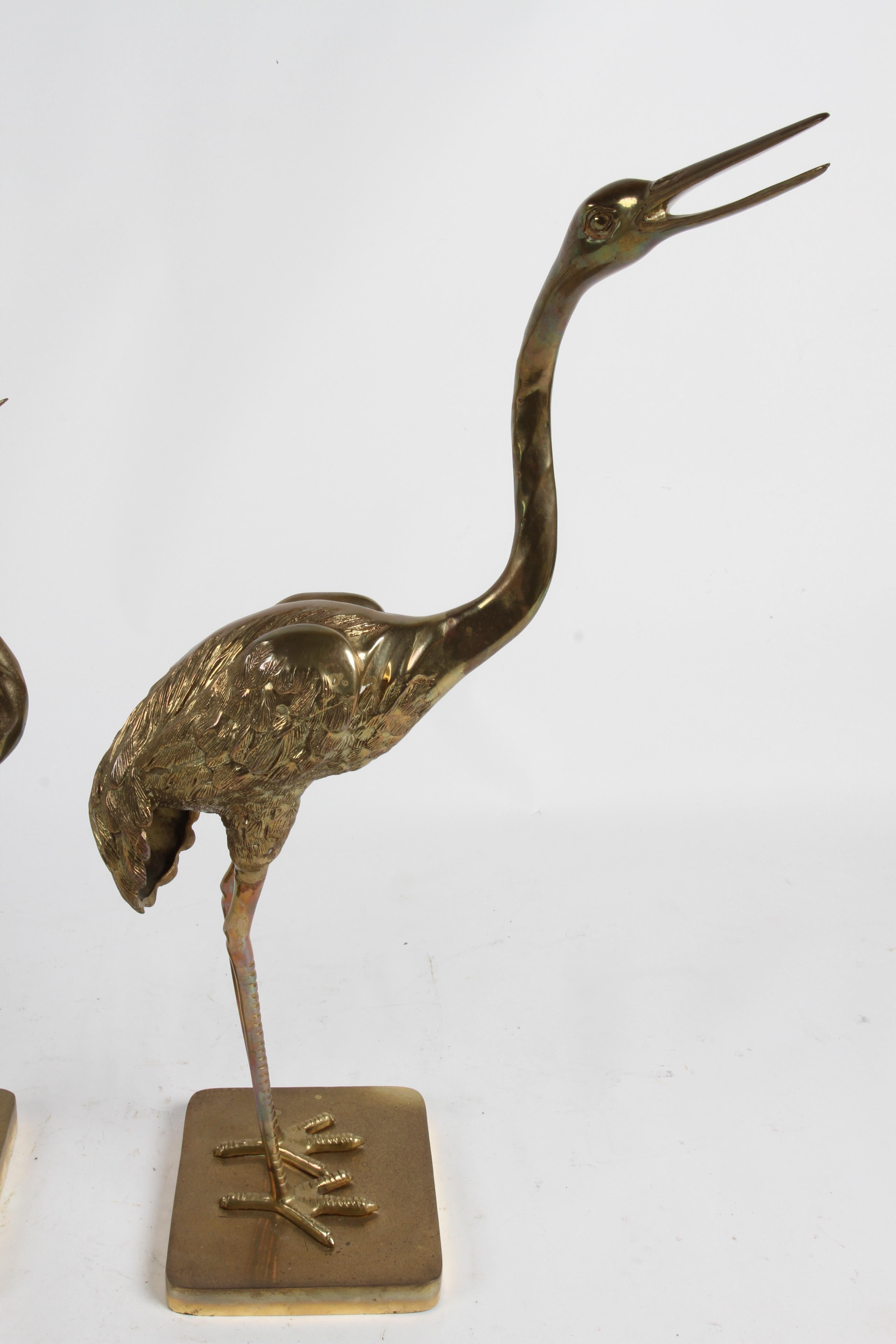 Pair of Hollywood Regency Circa 1970s Large Brass Cranes or Herons Sculptures 6