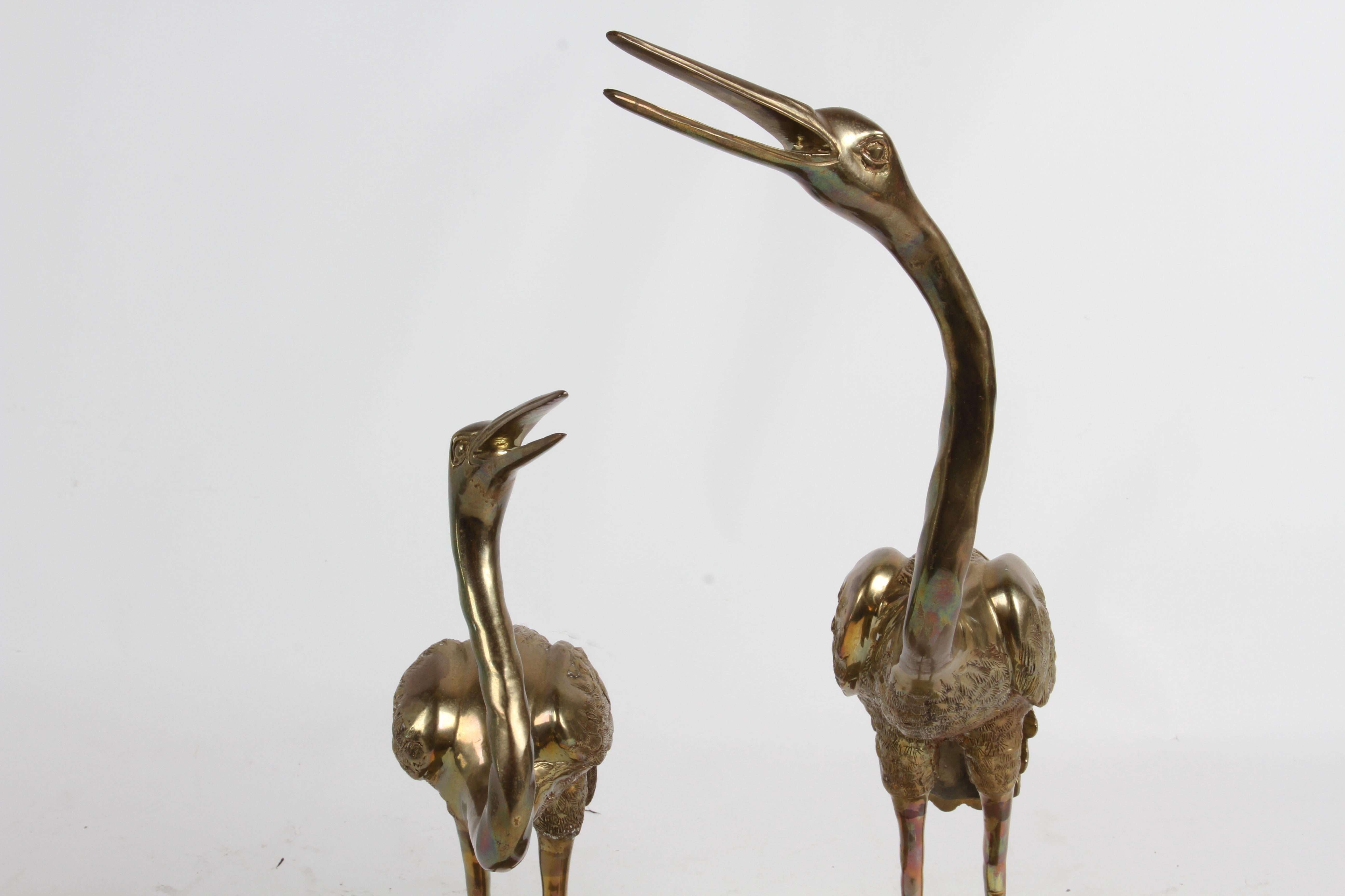 Pair of Hollywood Regency Circa 1970s Large Brass Cranes or Herons Sculptures For Sale 8