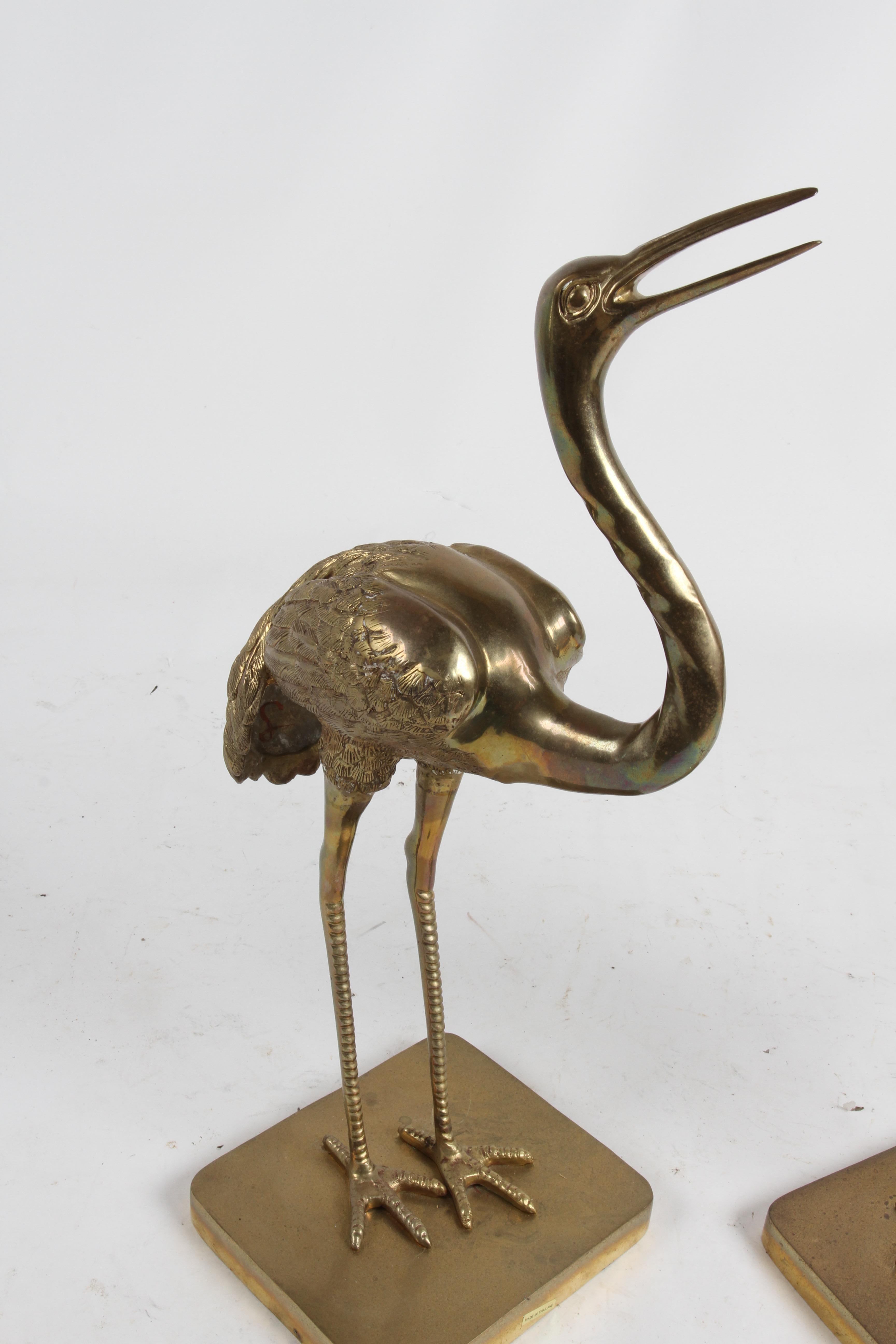 Pair of Hollywood Regency Circa 1970s Large Brass Cranes or Herons Sculptures For Sale 11