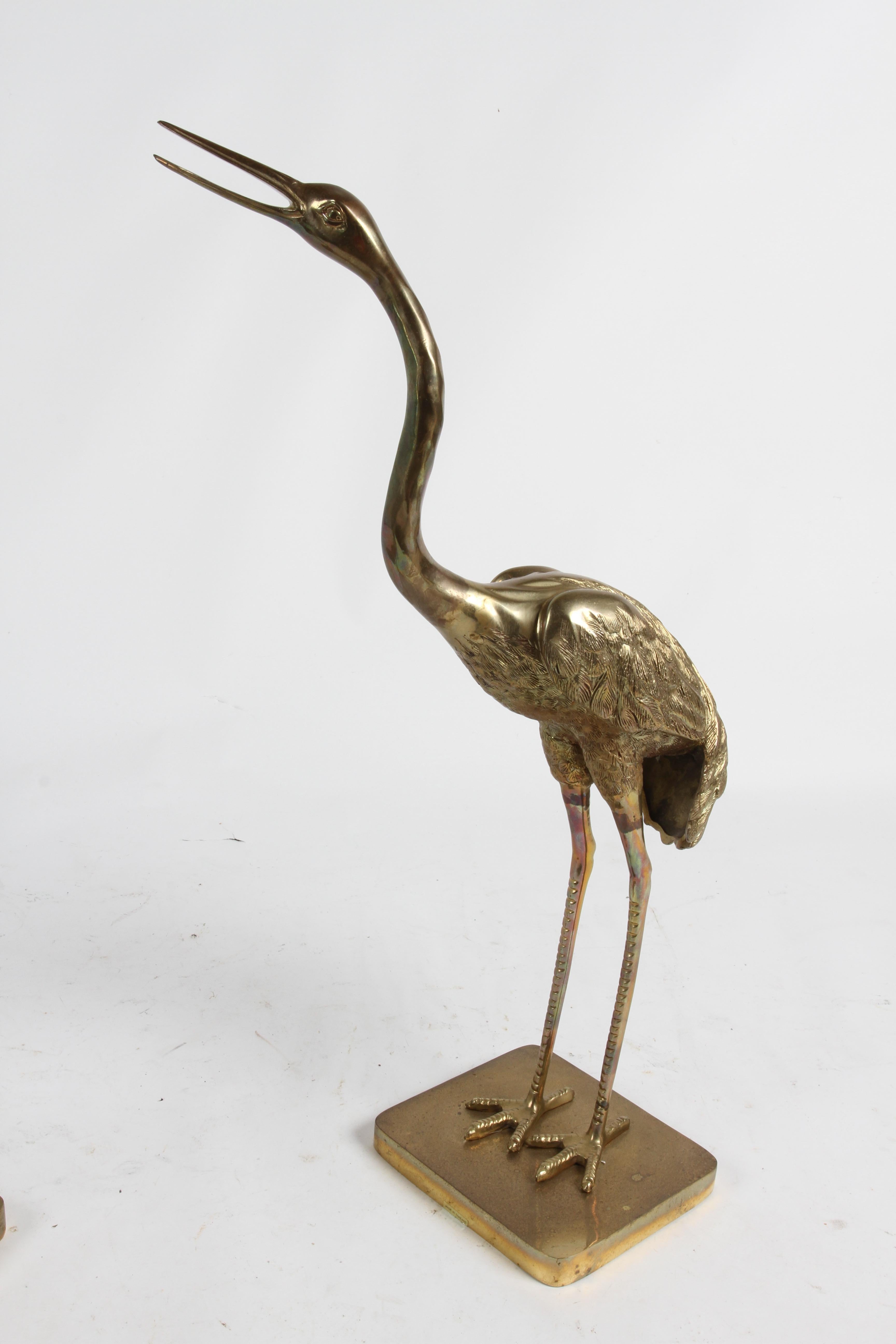 Pair of Hollywood Regency Circa 1970s Large Brass Cranes or Herons Sculptures For Sale 12