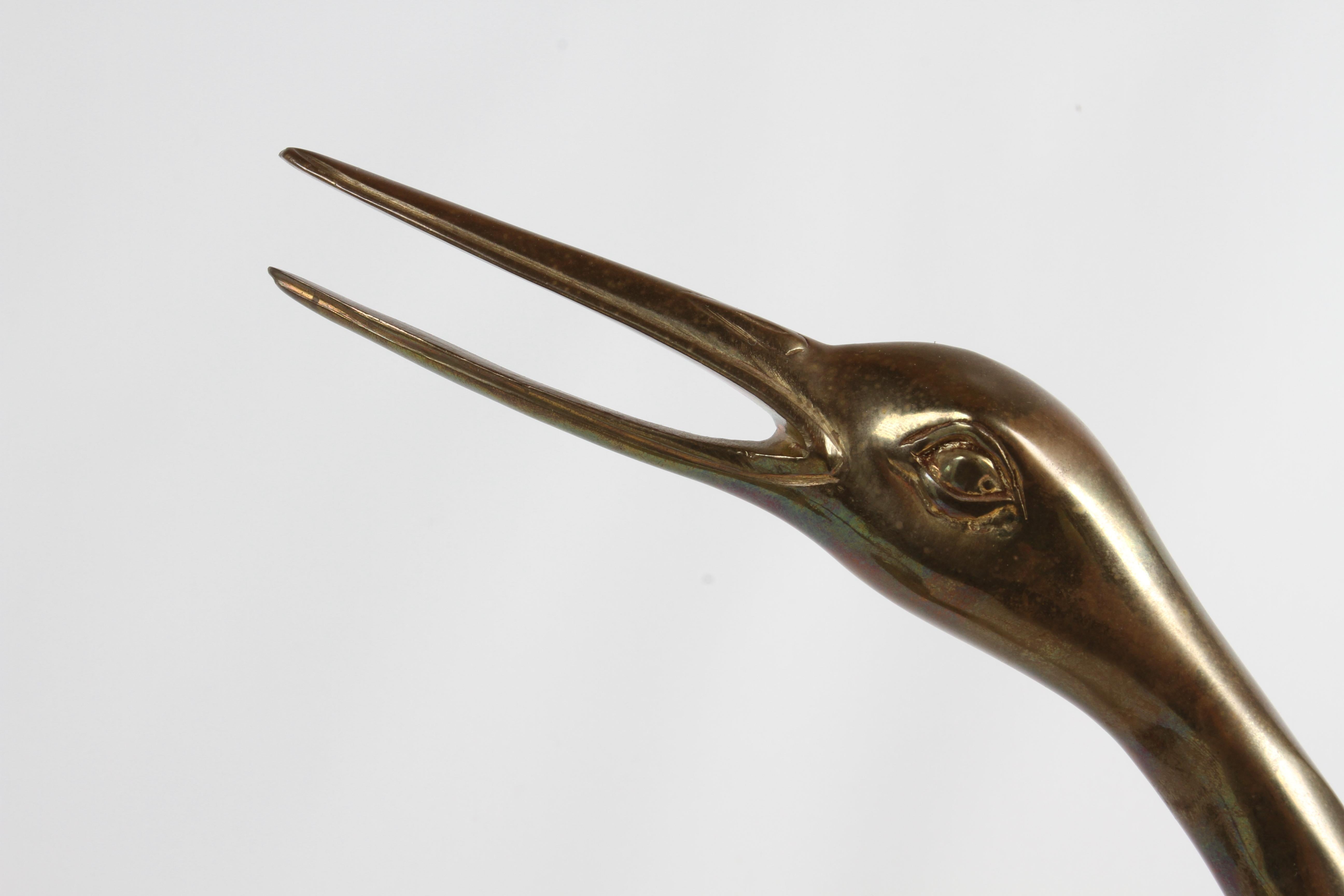Pair of Hollywood Regency Circa 1970s Large Brass Cranes or Herons Sculptures 13