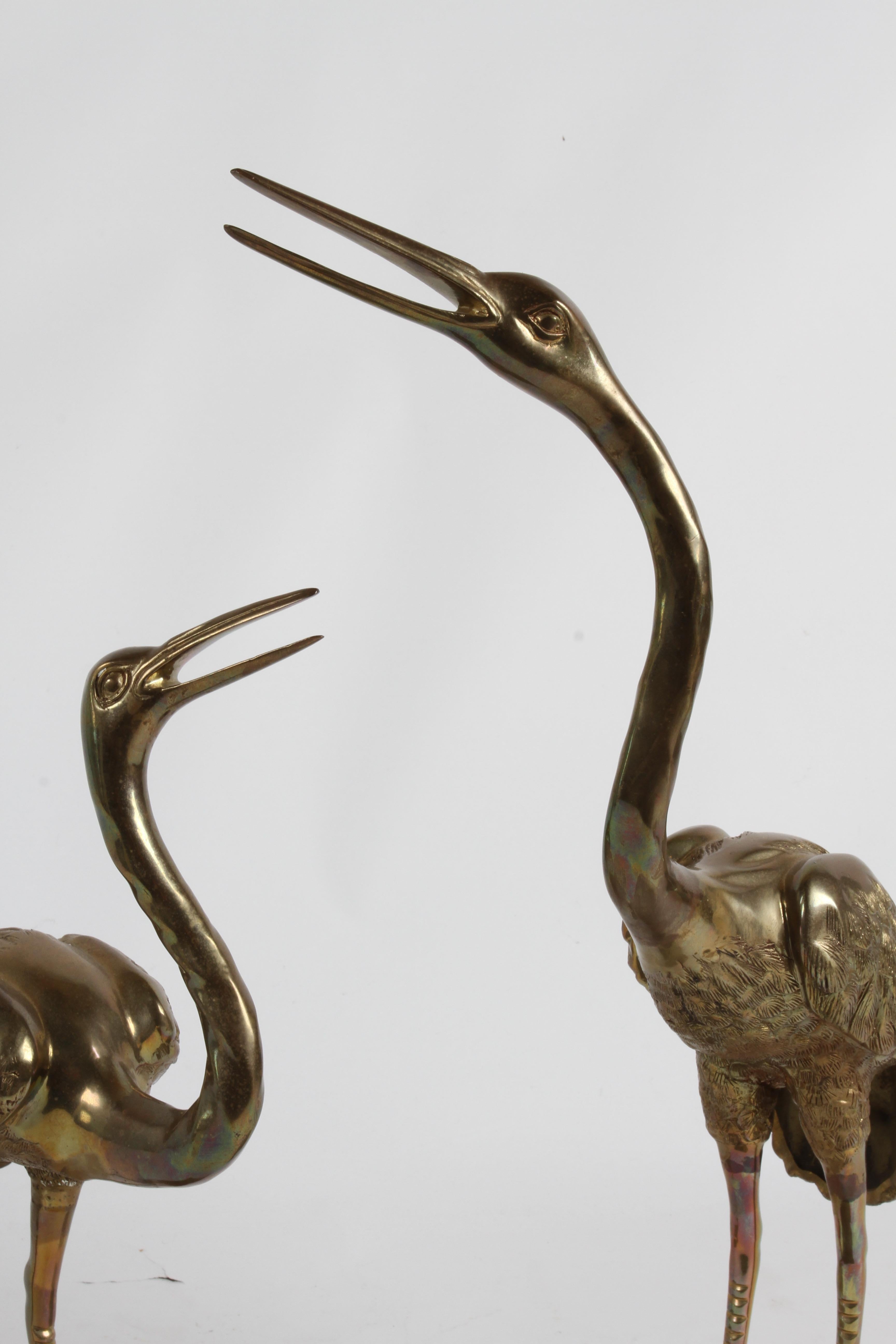 Pair of Hollywood Regency Circa 1970s Large Brass Cranes or Herons Sculptures In Good Condition For Sale In St. Louis, MO