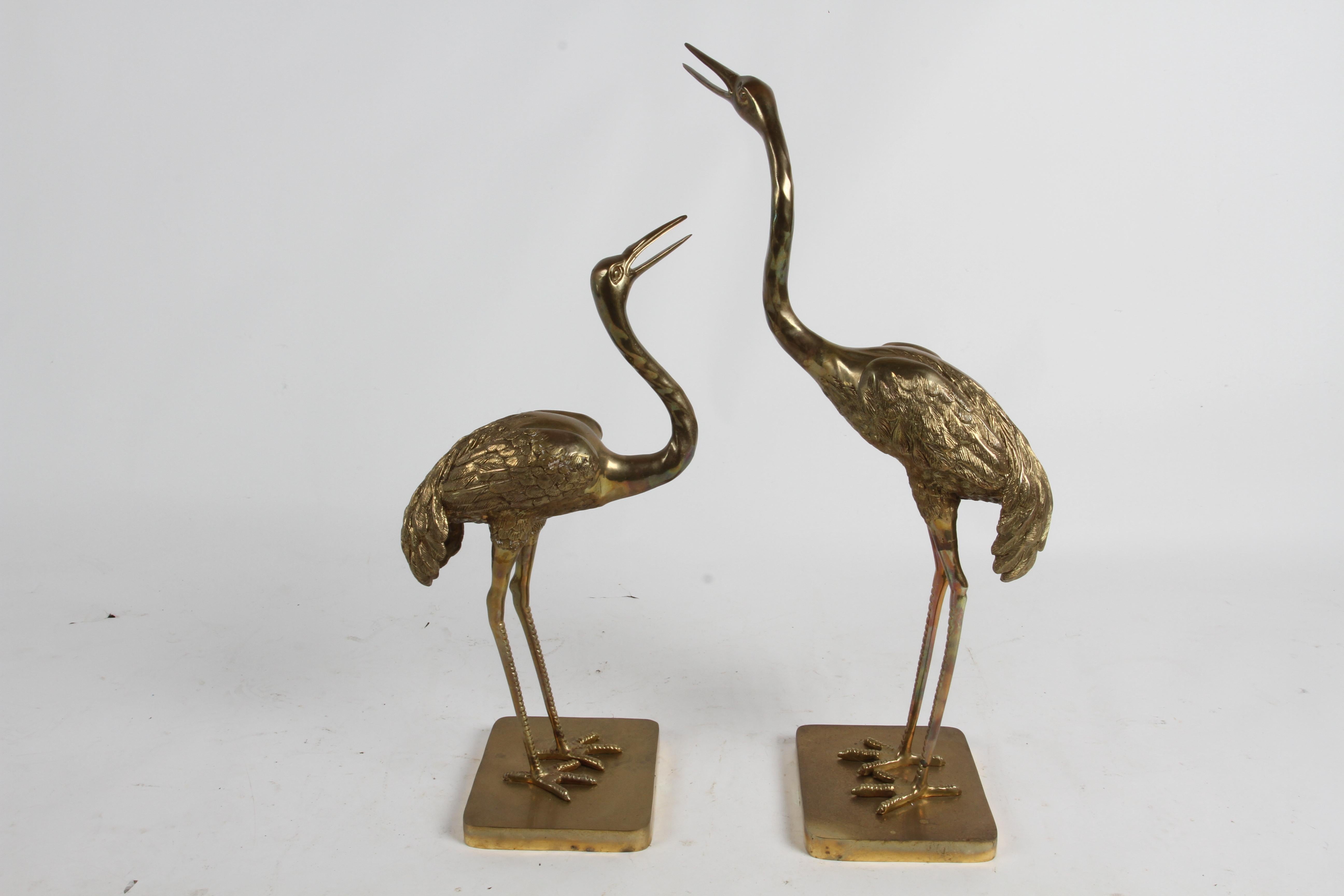 Late 20th Century Pair of Hollywood Regency Circa 1970s Large Brass Cranes or Herons Sculptures