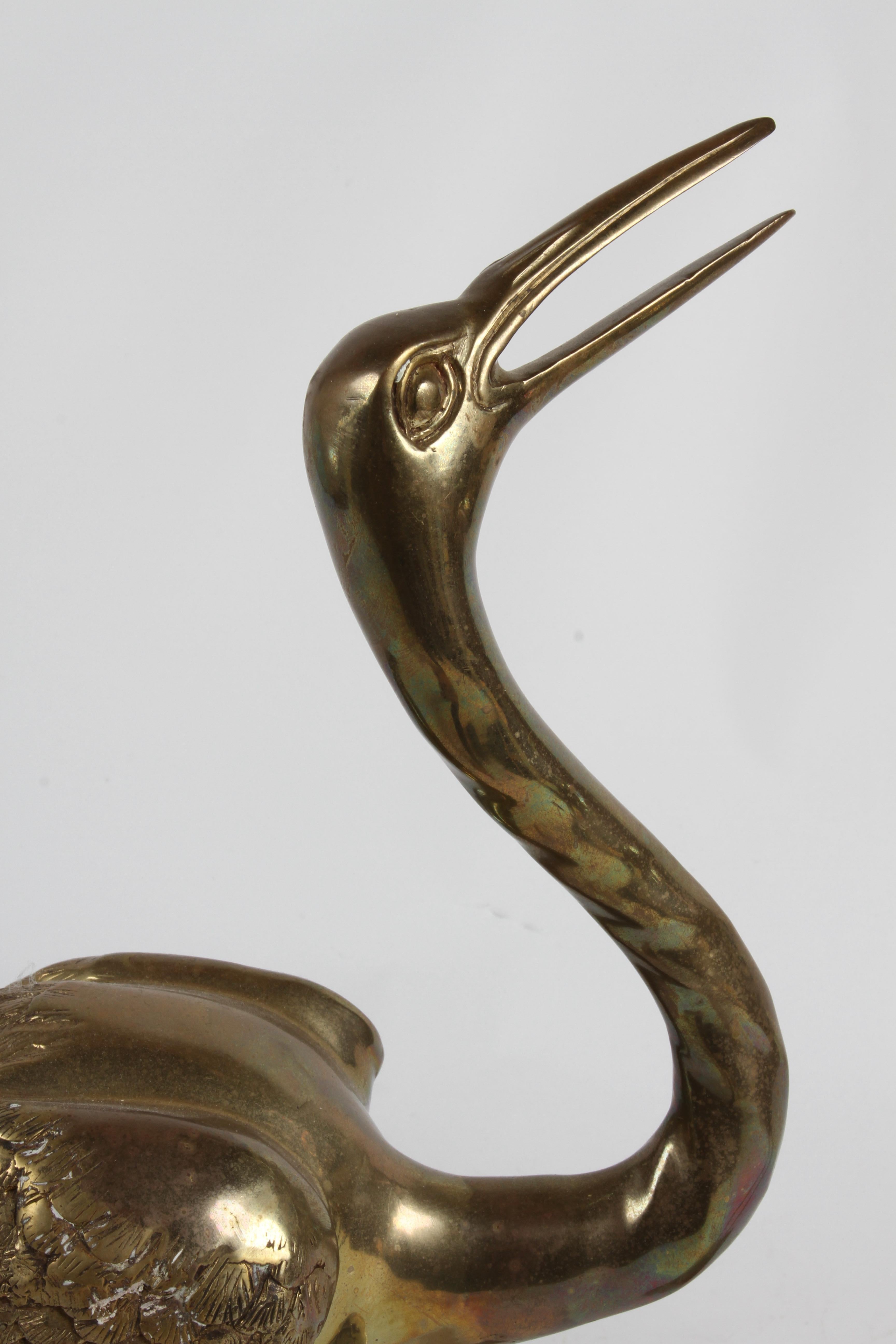 Pair of Hollywood Regency Circa 1970s Large Brass Cranes or Herons Sculptures For Sale 2