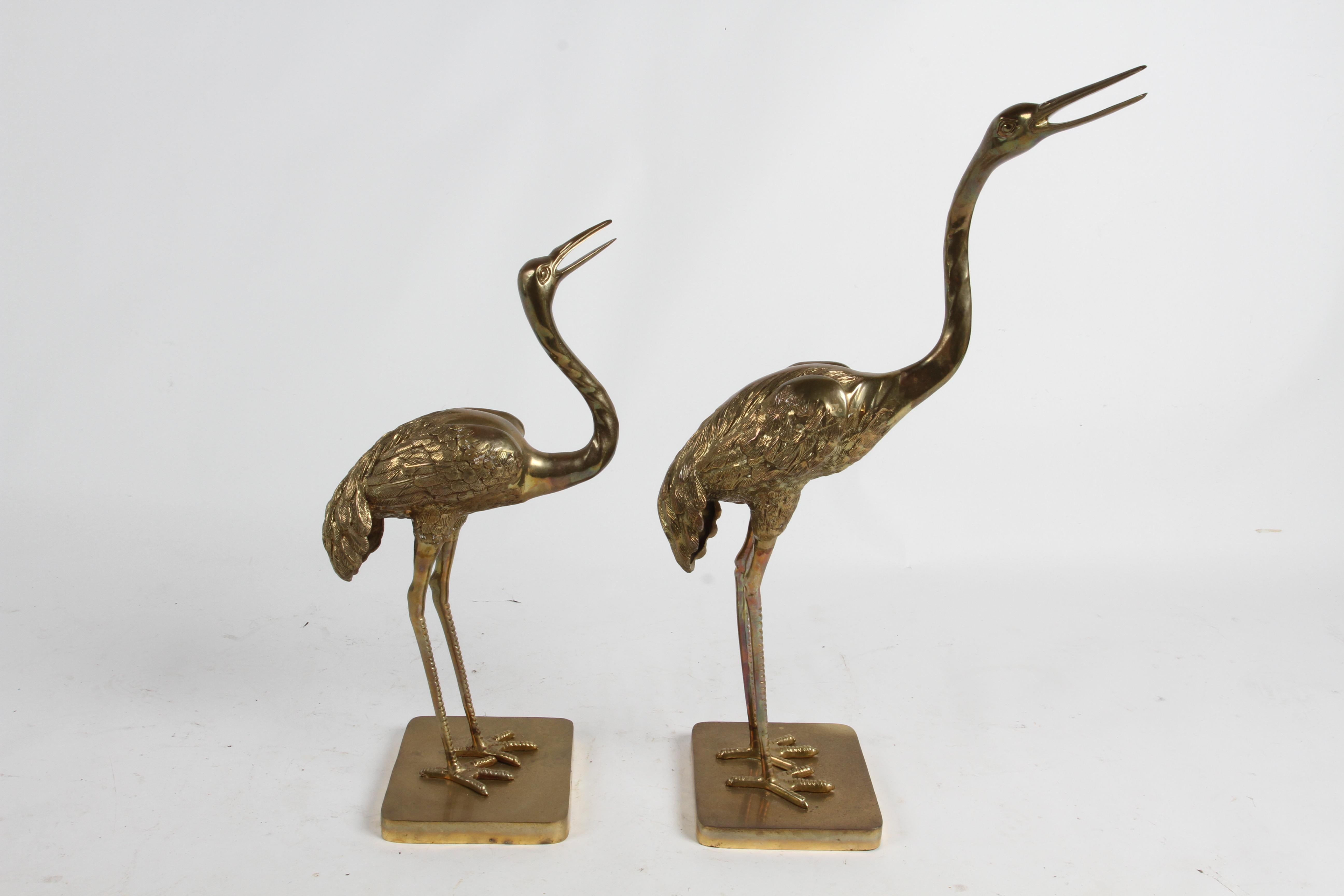 Pair of Hollywood Regency Circa 1970s Large Brass Cranes or Herons Sculptures For Sale 4
