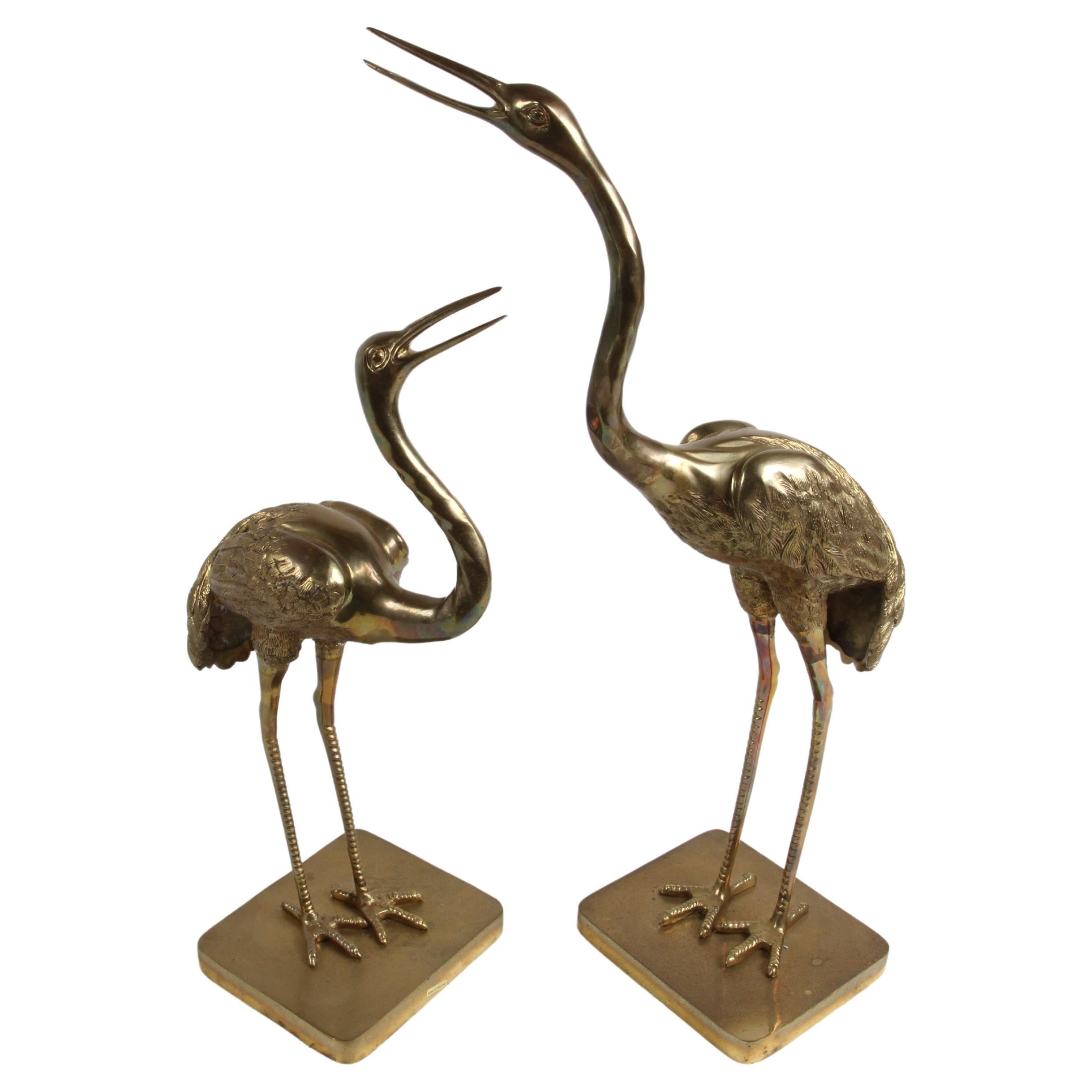 Pair of Hollywood Regency Circa 1970s Large Brass Cranes or Herons Sculptures For Sale