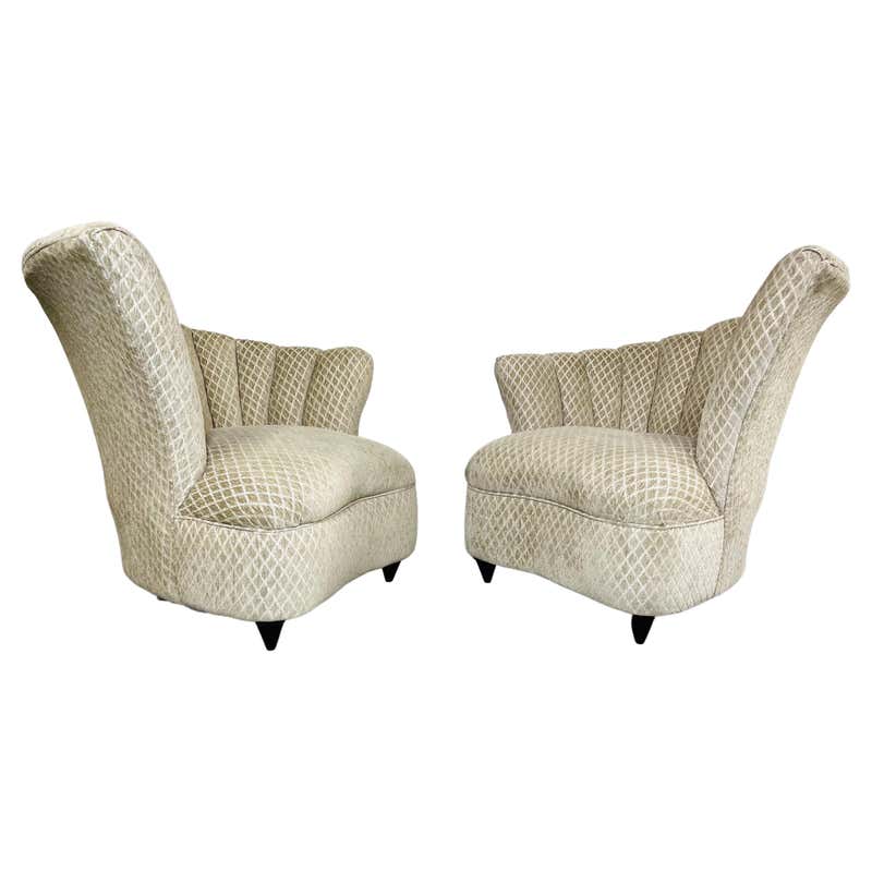 Pair of Hollywood Regency Curved Shell Channel Back Lounge Chairs For ...