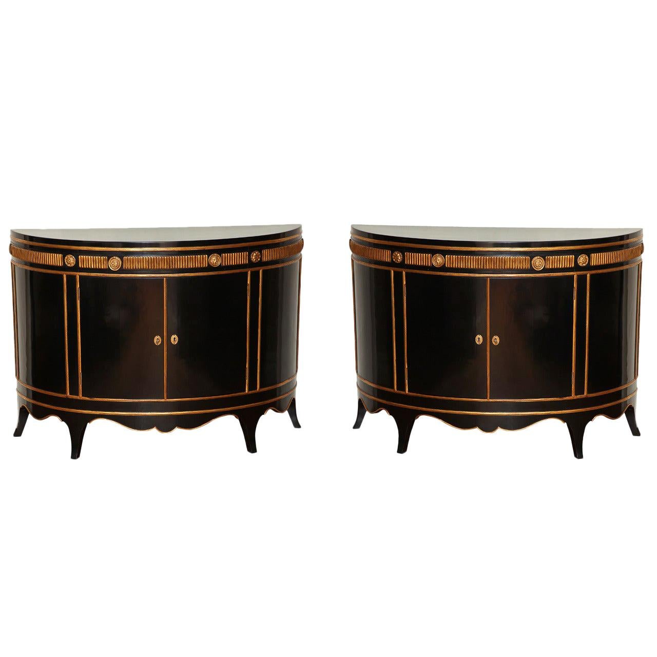 Pair of Hollywood Regency Demi-Lune Cabinets