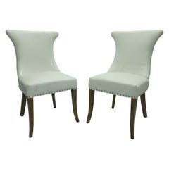 Pair of Hollywood Regency Dining Chairs with Rolled Back and Nail Head Trim