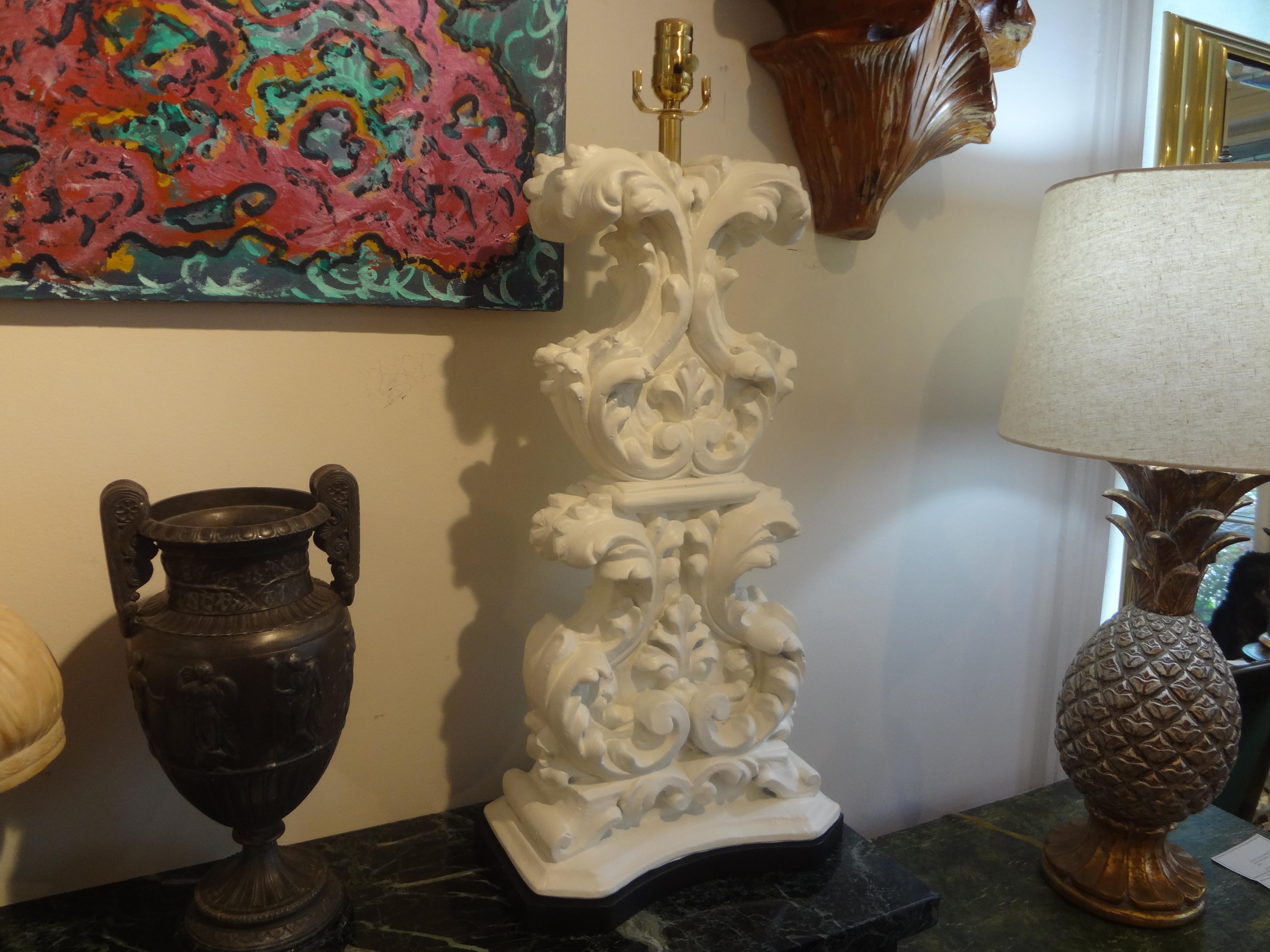 Pair of Hollywood Regency Dorothy Draper Plaster Lamps For Sale 2