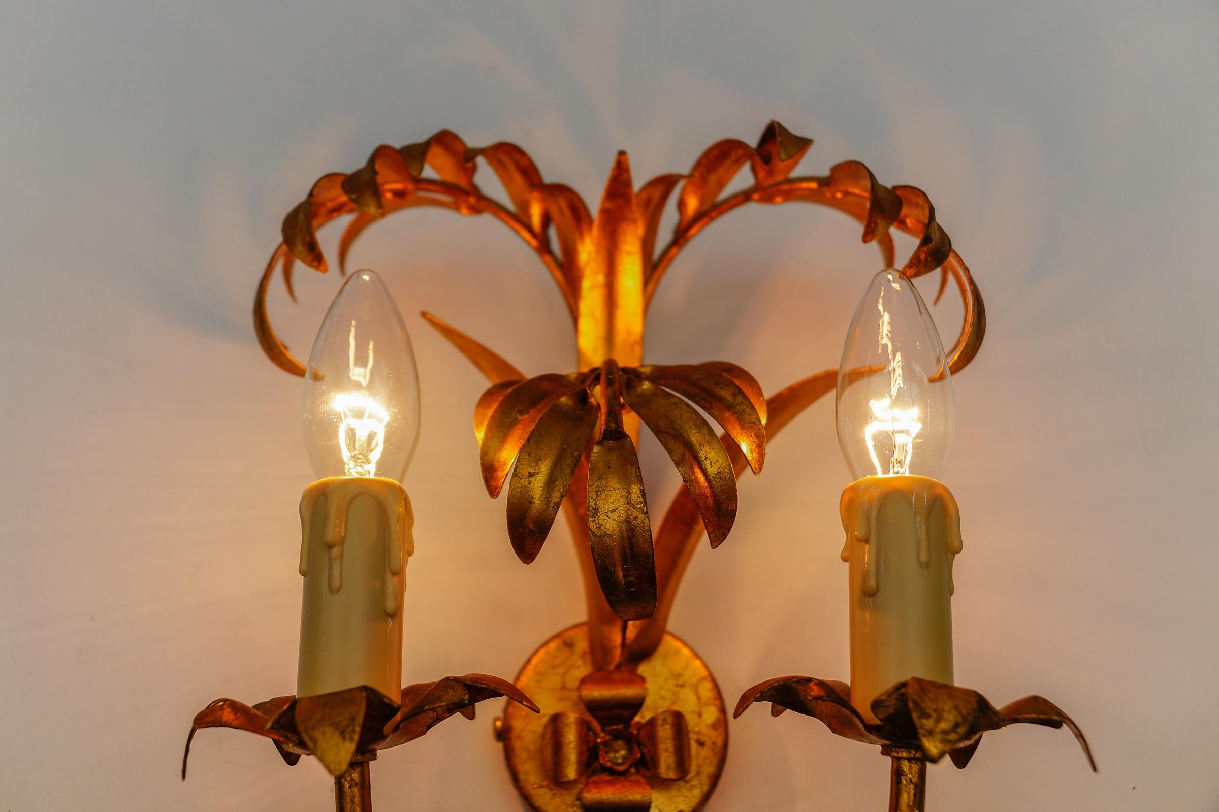 Pair of Hollywood Regency Double Palm Wall Lights by Hans Kögl, Germany, 1970s For Sale 4